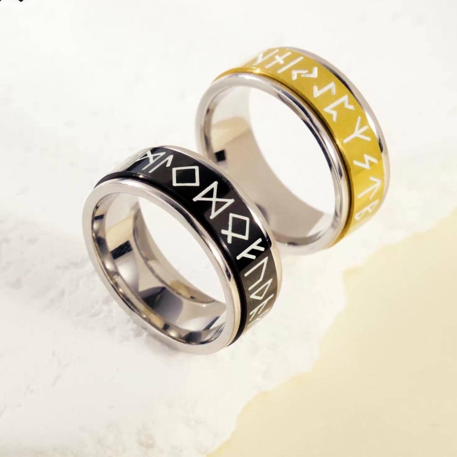 thumbnail video image 2 of FaithHeart Nordic Viking Spinner Runes Ring for Men Gold Plated Punk Thumb Band Ring Stainless Steel Rotatable Fidget Finger Ring for Anxiety Father Birthday Jewelry Gift for Christmas Size 12, 2 of 11