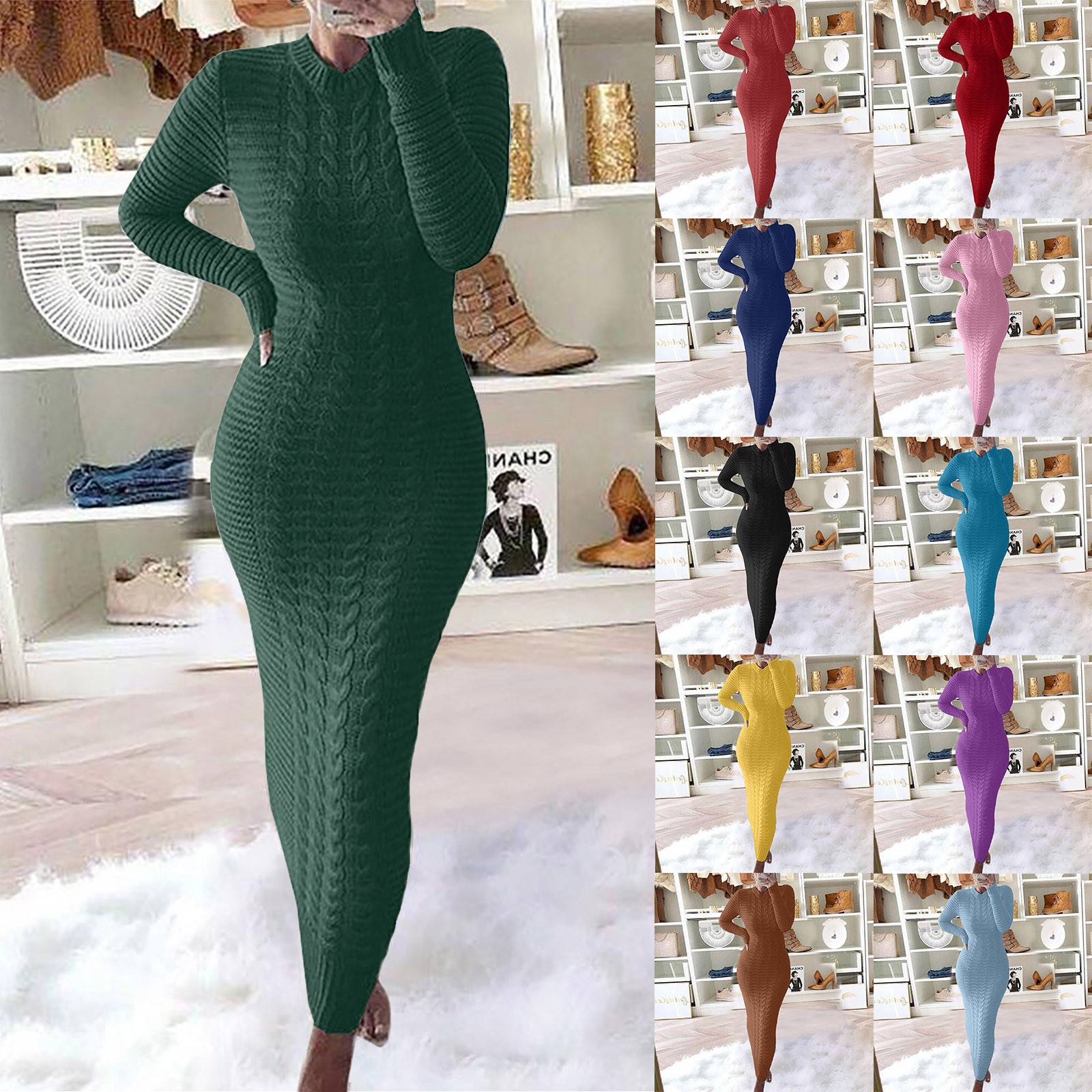 thumbnail video image 2 of GZWYHT Dresses for Women 2025,Maxi Dresses Autumn And Winter Sweater Fashion Long Sleeved Woolen Dress Long Sleeve Dress,Bodycon Dresses,Blue 2 Dress,Petite Dresses S, 2 of 4