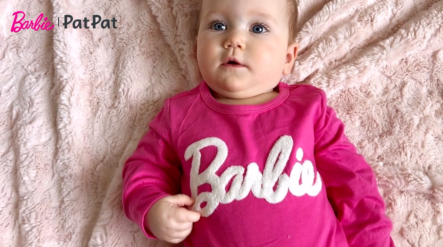 thumbnail video image 2 of Barbie Baby Girls Rompers 2 Pack Letter Embroidered Long Sleeves Jumpsuits Outfits Sizes 0-24 Months, 2 of 10