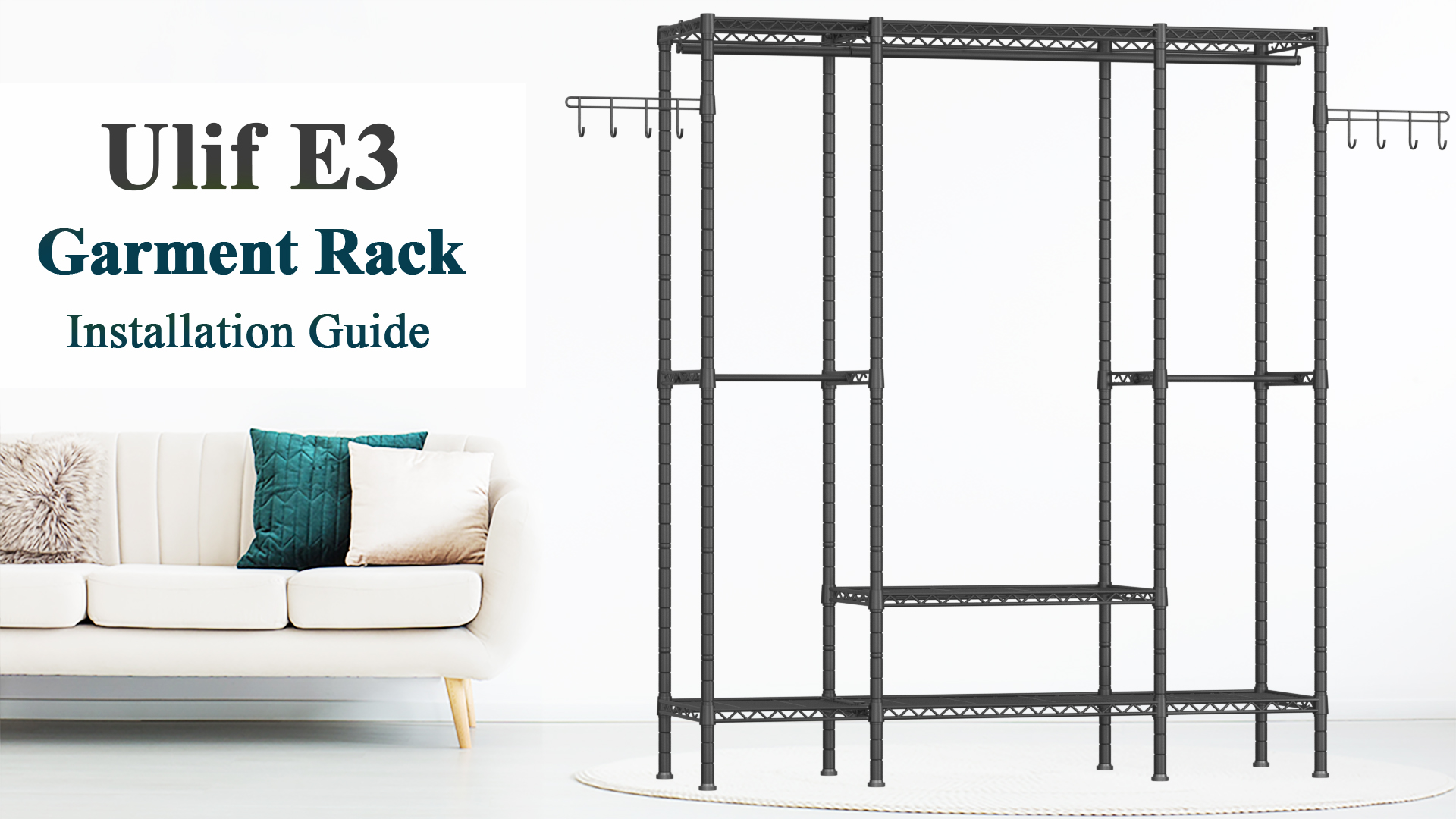 thumbnail video image 2 of Ulif E3 Heavy Duty Clothes Rack, 4 Tiers Freestanding Closet Organizer System with 5 Shelves, Metal Closet Organizer and Storage System for Clothes, Max Load 650lbs, 57.1"W x 14.5"D x 77.3"H, Black, 2 of 7
