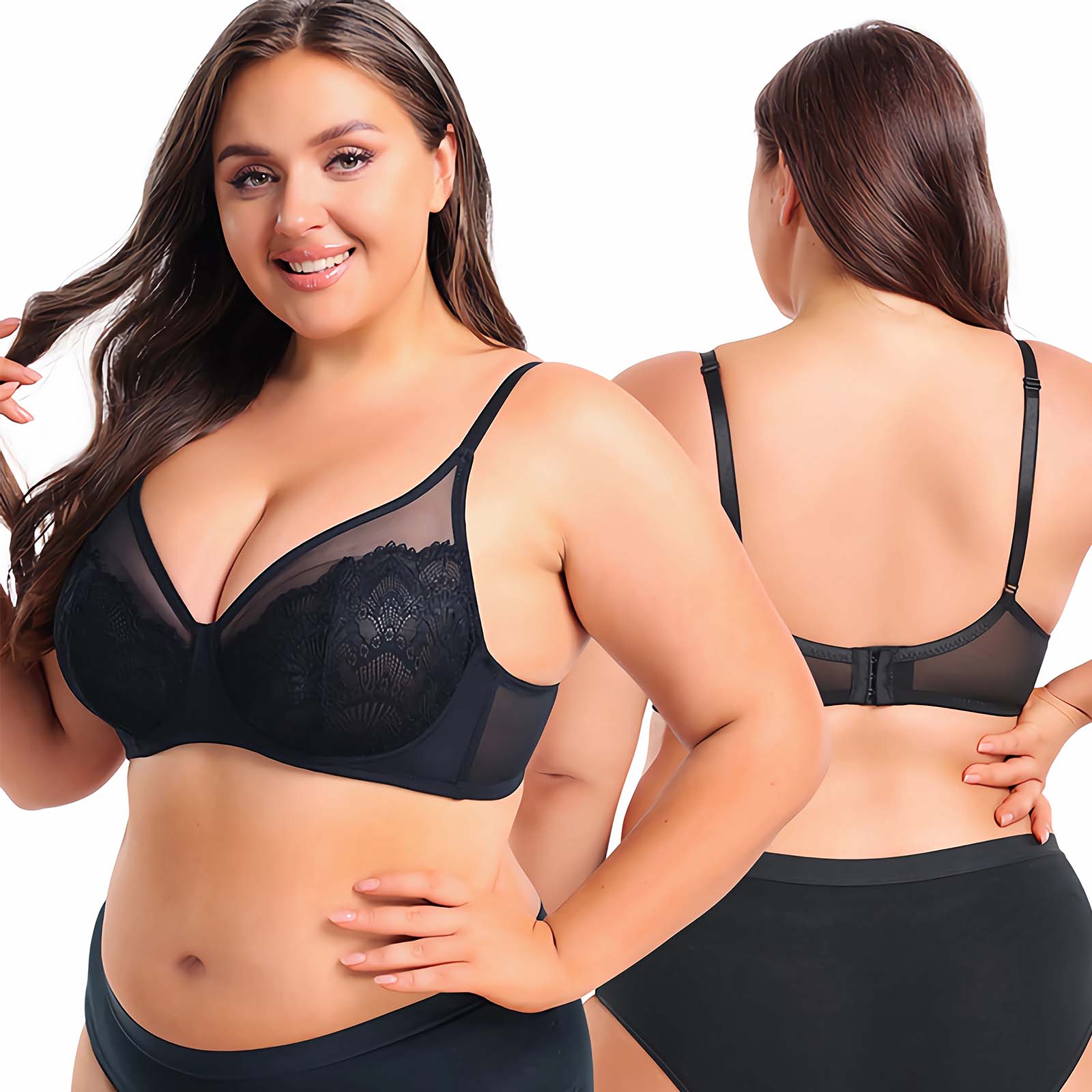 thumbnail video image 2 of Homlouue Minimizer Bra Underwire Bras for Women Plus Size Full Coverage Lace Support Bra (Black 42C), 2 of 13