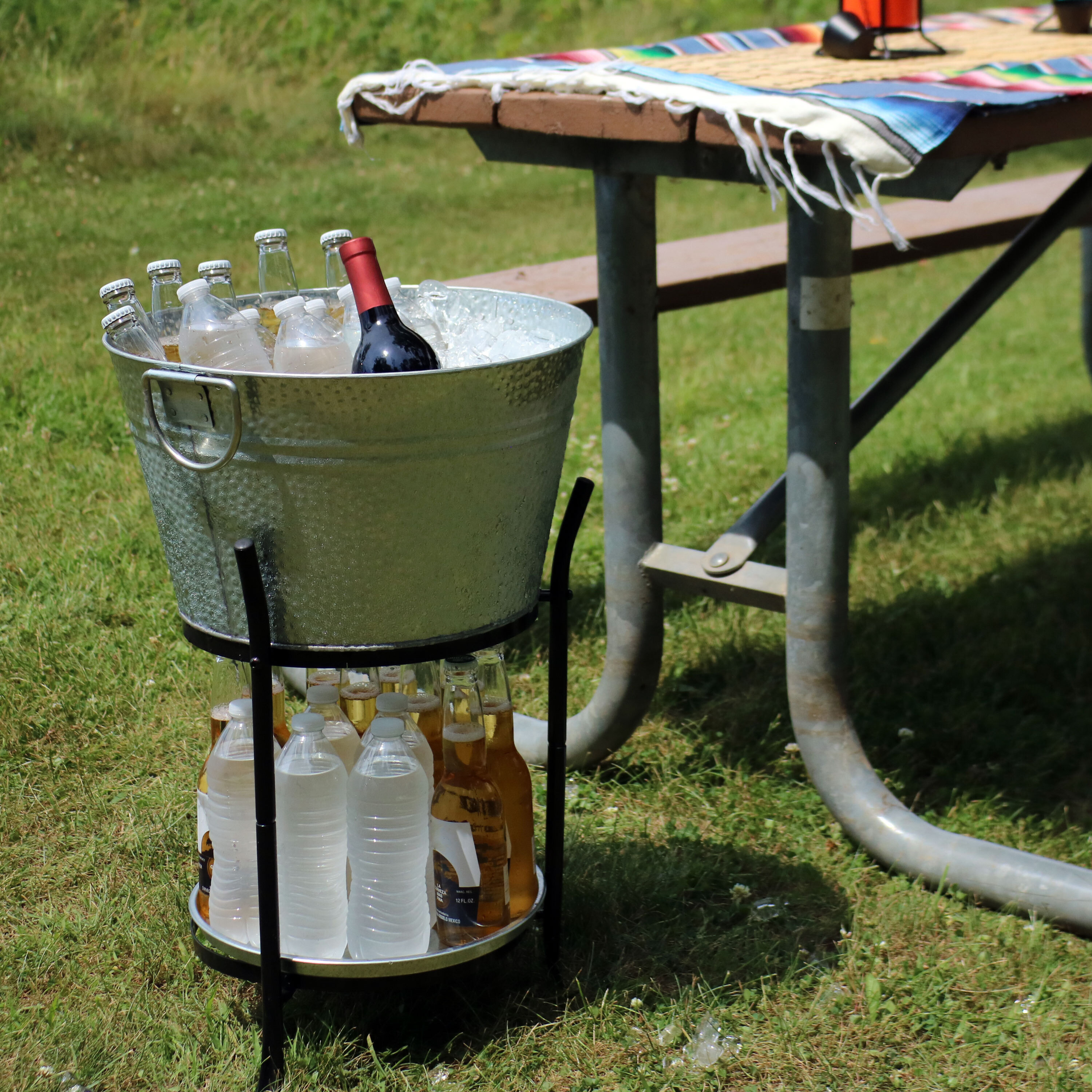 thumbnail video image 2 of Sunnydaze Galvanized Steel Ice Bucket Drink Cooler with Stand and Tray, 2 of 10