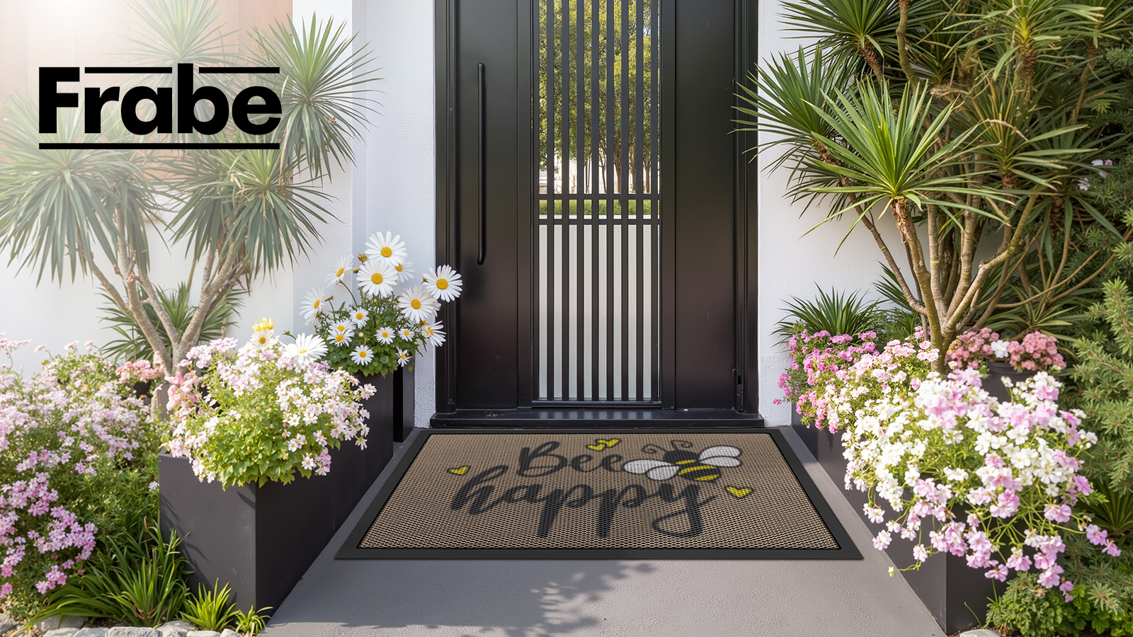 thumbnail video image 2 of Frabe Outdoor Welcome Door Mat, Low Profile Entrance Rug with Bee Happy Design, Durable Non-Slip Easy Clean Dirt Trapper for Back Door Entryway Porch Garage, Brown 32"x47", 2 of 10