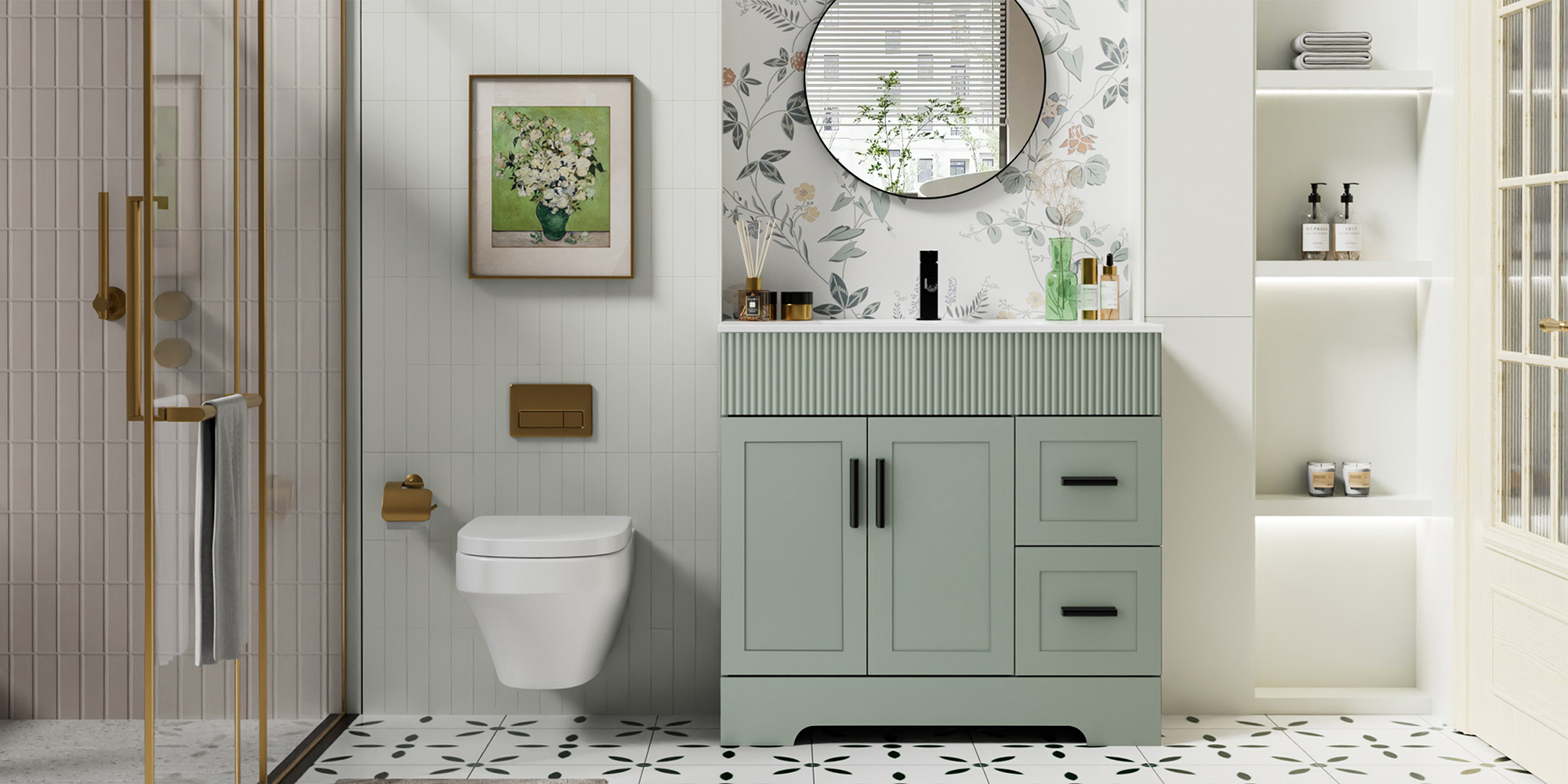 thumbnail video image 2 of 30" Single Bathroom Vanity with integrated Sink Top, Water Saving Faucet, 2 of 10