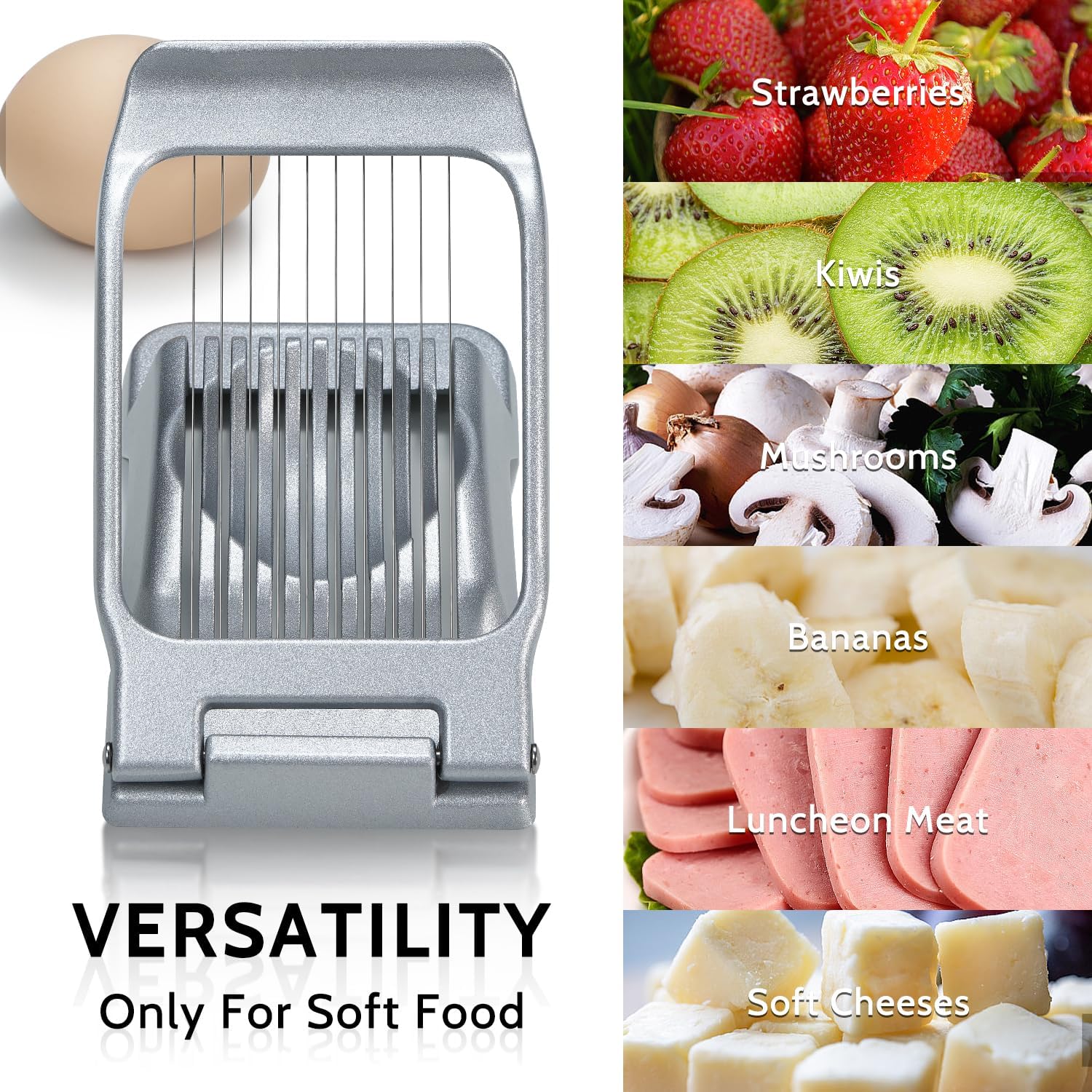 thumbnail video image 2 of Sopito Heavy Duty Stainless Steel Wire Egg Slicer for Hard Boiled Eggs & Strawberry Other Soft Food, 2 of 9