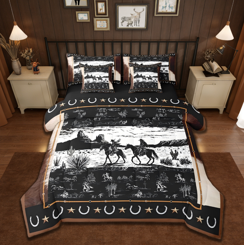 thumbnail video image 2 of Manfei Western Aztec 7pcs Bedding Comforter Set,Horse Cowboy Rustic Wild Animal Queen Bedding Sets For Men Women Reversible, 2 of 8