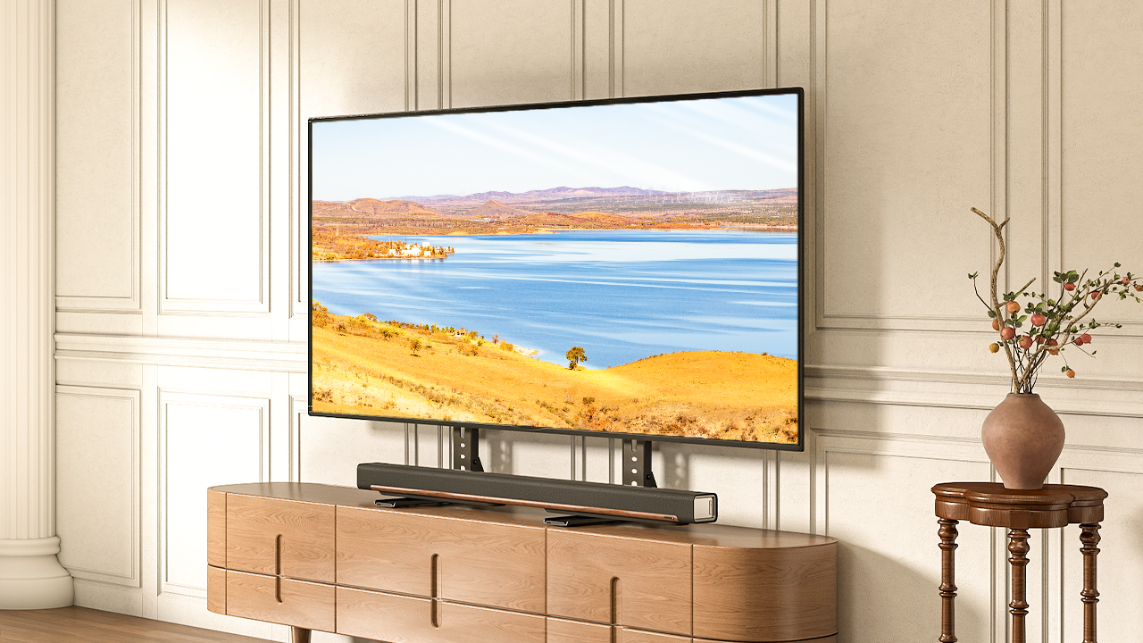 thumbnail video image 2 of TAVR Furniture Table Top Universal TV Stand for 20-75 inch LCD LED Flat or Curved Screen TVs, Black, 2 of 10