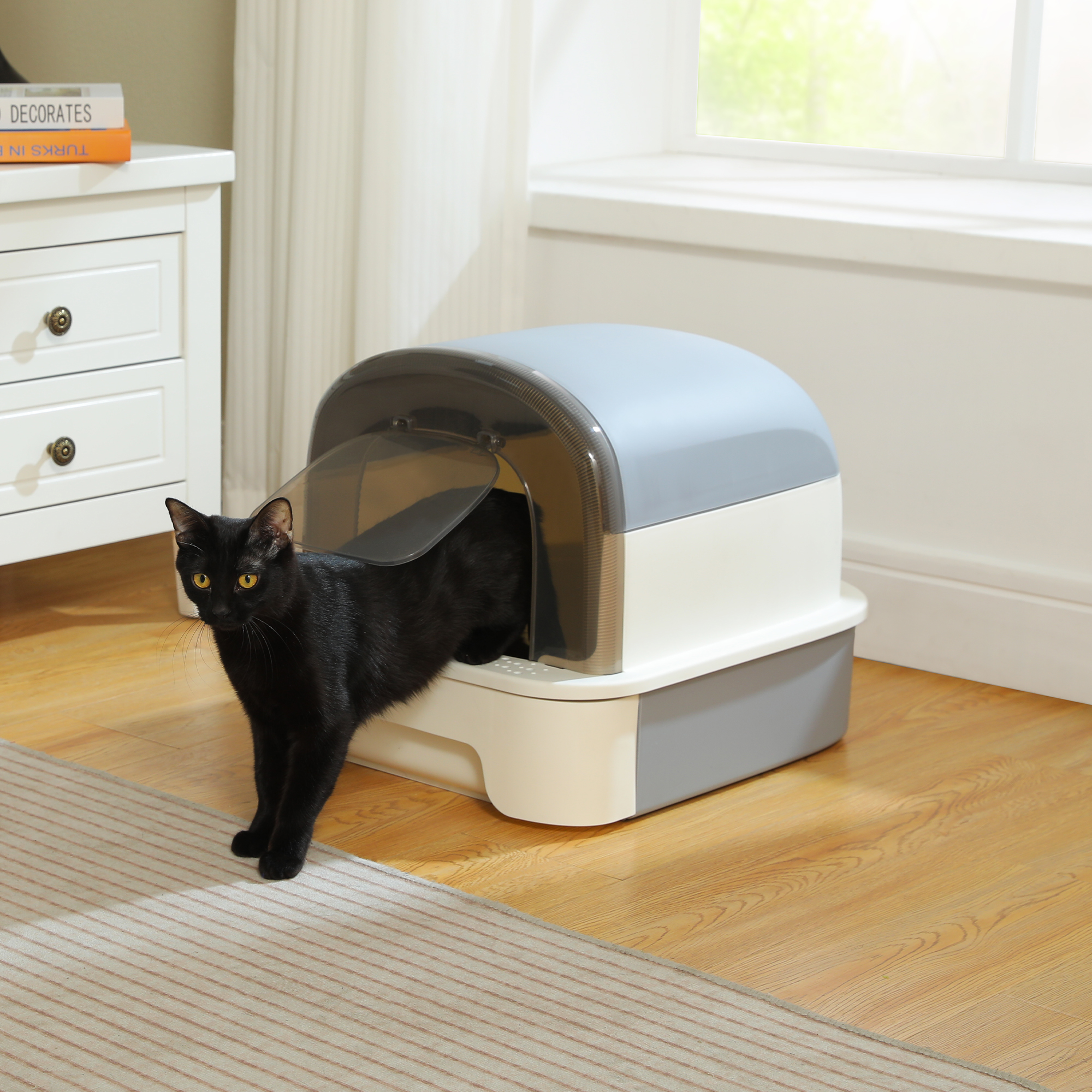 thumbnail video image 2 of PAWZ Road Large Cat Litter Box with Scoop Litter Box with Lid Double-layer Leak-proof Litter Box for Cat, Gray, 2 of 21