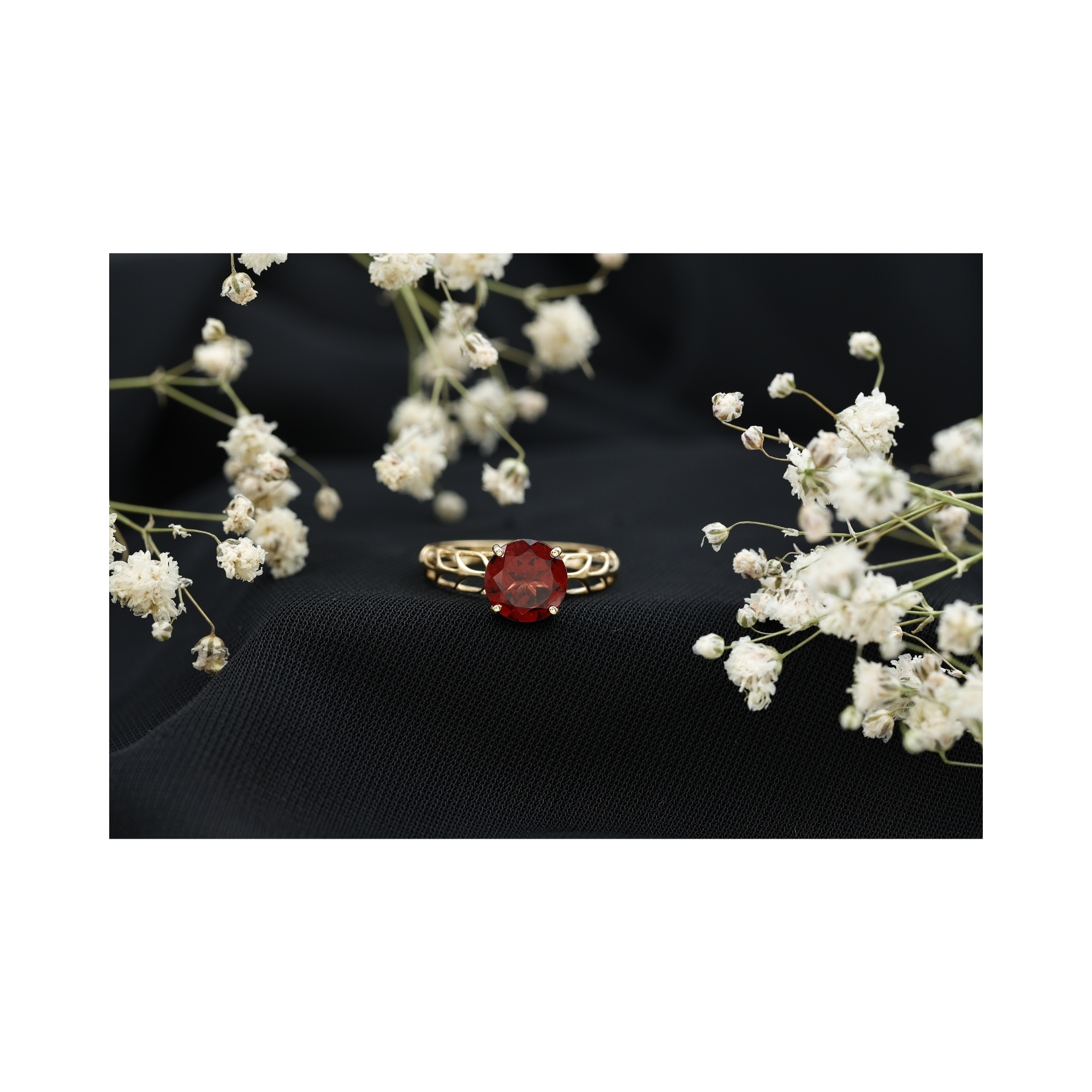 thumbnail video image 2 of Rosec Jewels Natural Garnet Solitaire Engagement Ring for Women - Filigree Ring - AAA Quality - 8 mm - With Jewelry Box, 10K Yellow Gold, US 6.50, 2 of 9