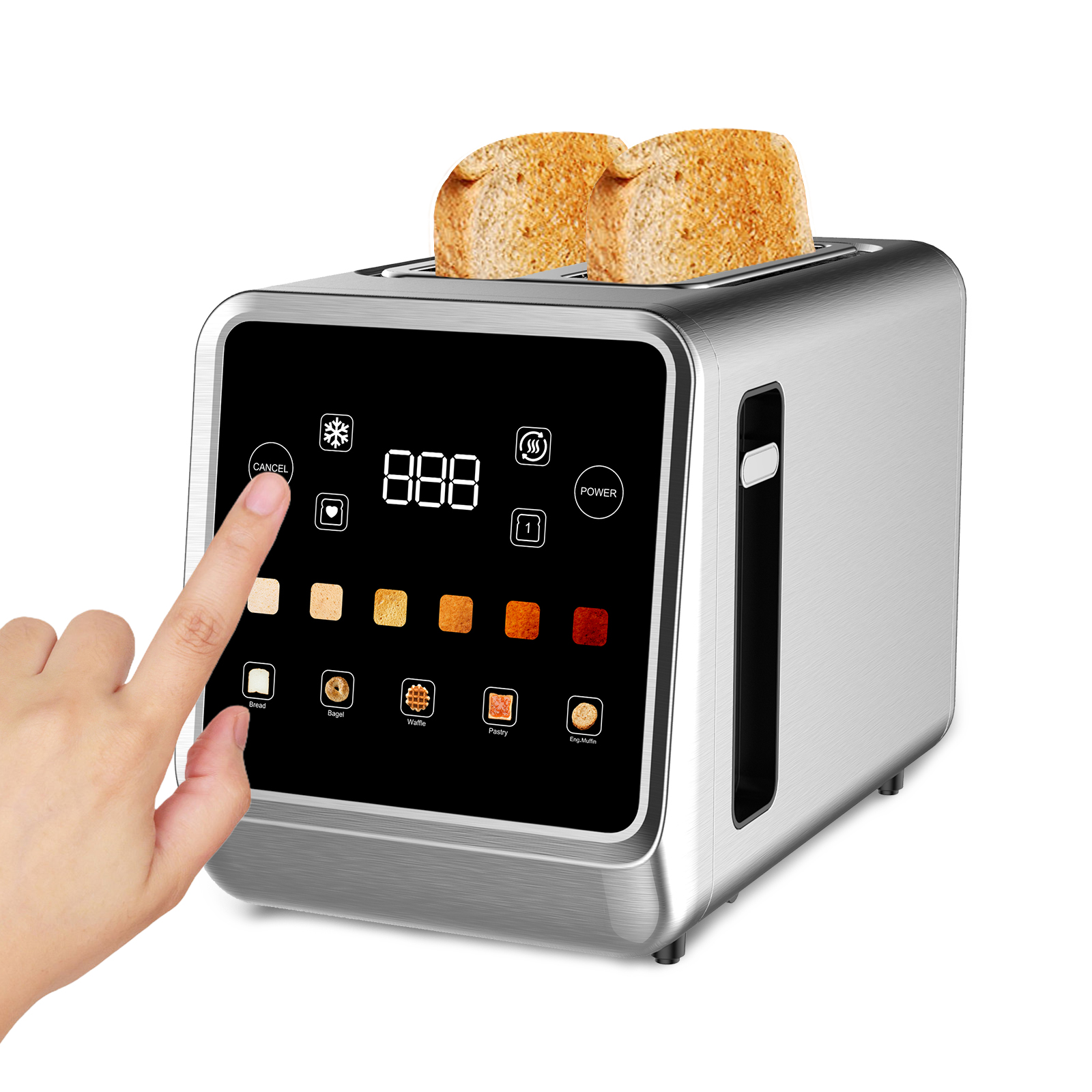thumbnail video image 2 of Dear Morning Touch Screen Toaster 2 Slice, Smart Digital Toaster with LCD Display Stainless Steel Toaster , 6 Bread Types & 6 Shade Settings With Bagel Cancel,Defrost Functions, 2 of 8