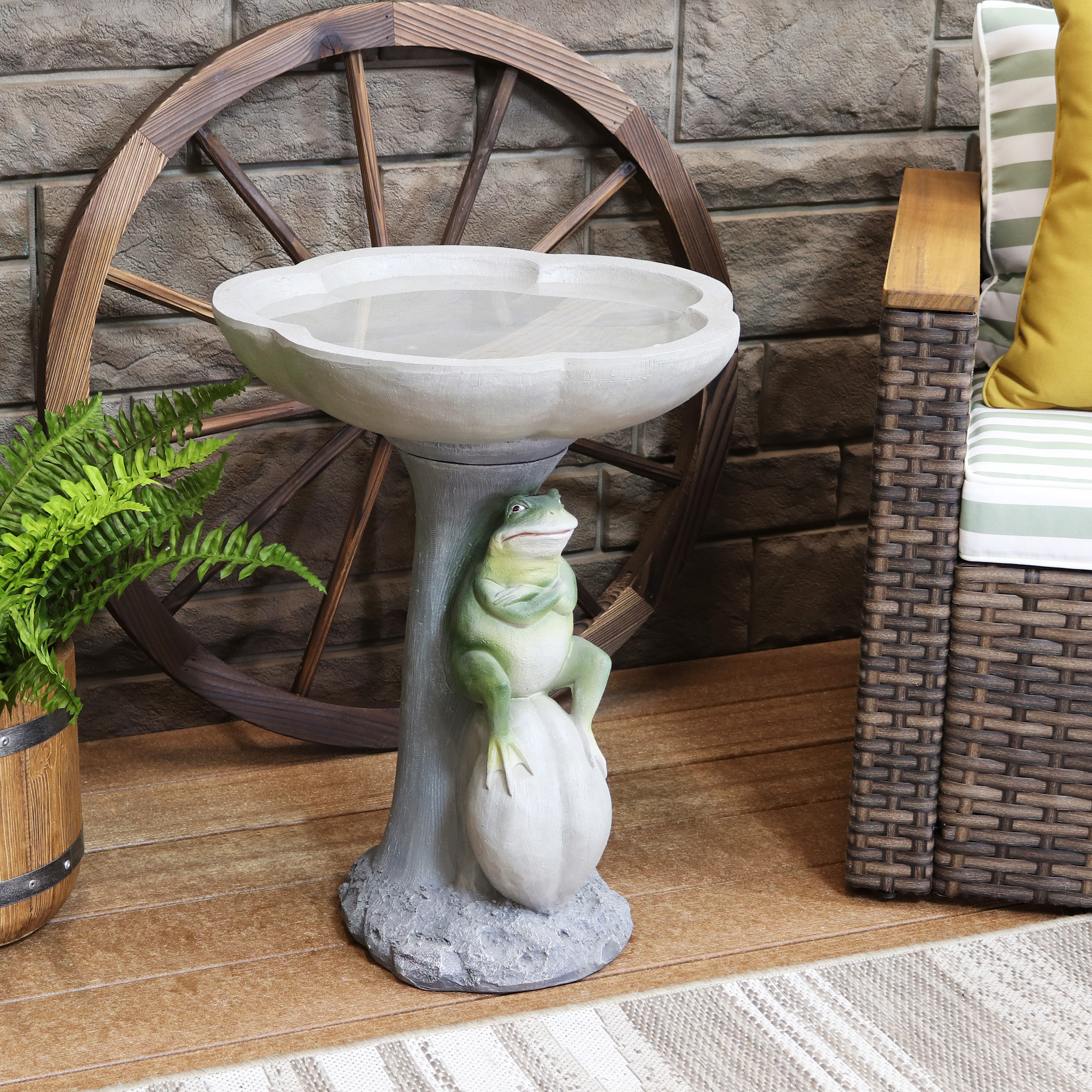 thumbnail video image 2 of Sunnydaze Freestanding Polyresin Outdoor Bird Bath, Brooding Frog on a Stone, 2 of 13