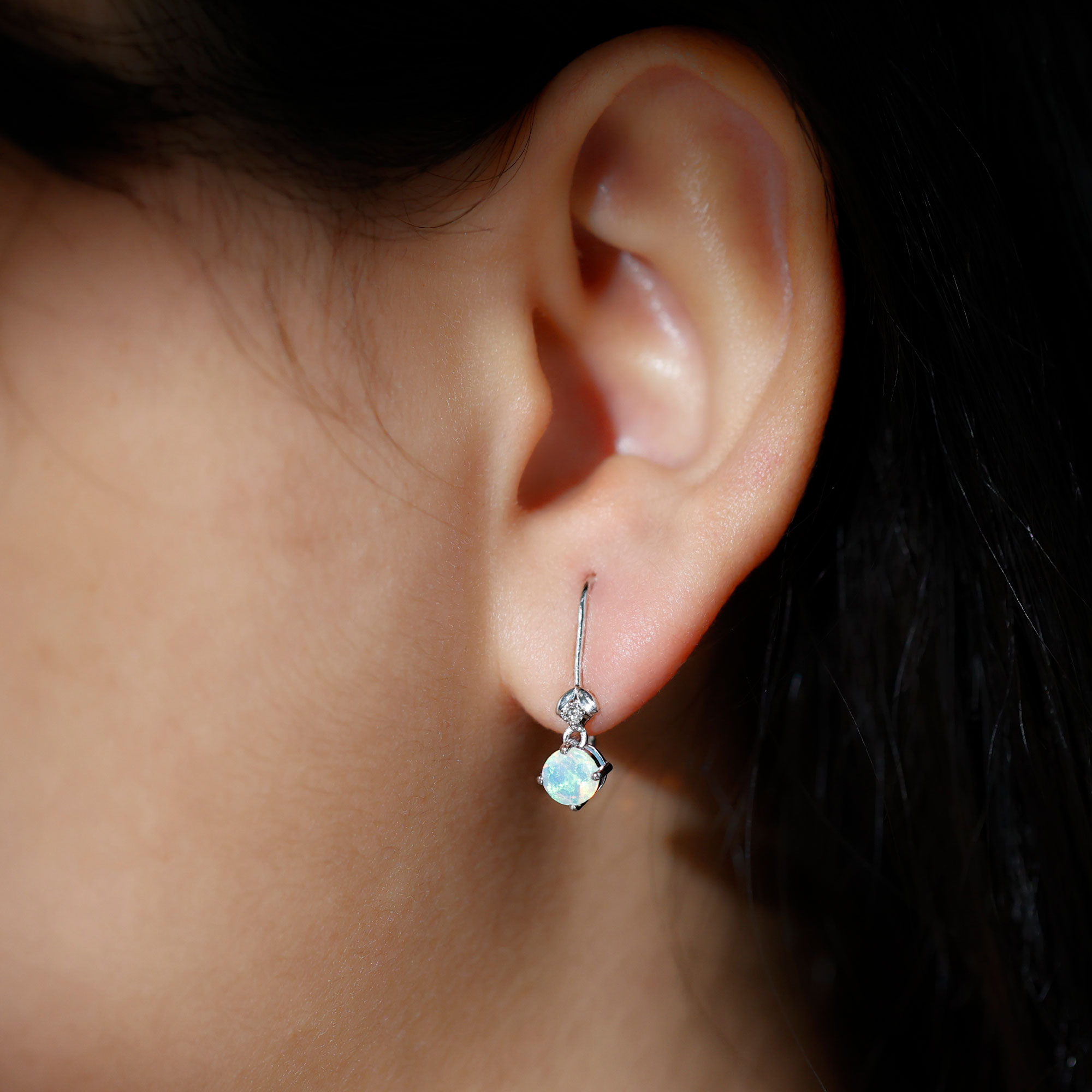 thumbnail video image 2 of Rosec Jewels Real Ethiopian Opal Drop Earrings with Diamond for Women - AAA Quality, 925 Sterling Silver, 2 of 8