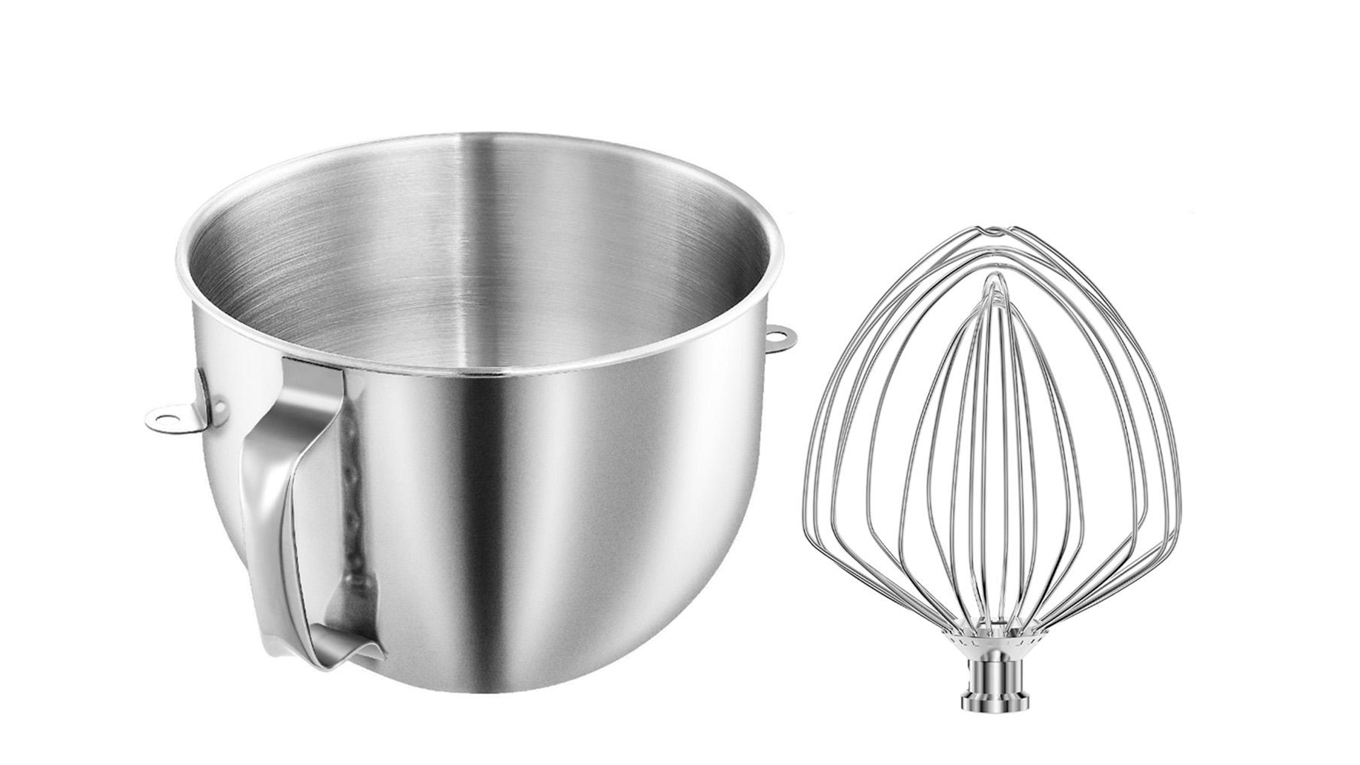 thumbnail video image 2 of 7QT Bowl with Handle & Whisk Set for KitchenAid Bowl-Lift Mixers – Stainless Steel, Dishwasher Safe, 2 of 10