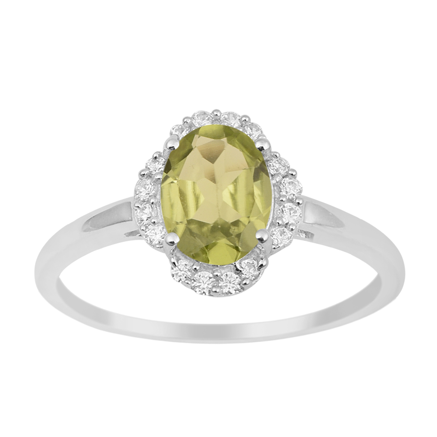 thumbnail video image 2 of 8X6MM Oval Shape Peridot Gemstone 925 Sterling Silver Solitaire Accents Women Promise Ring, 2 of 7