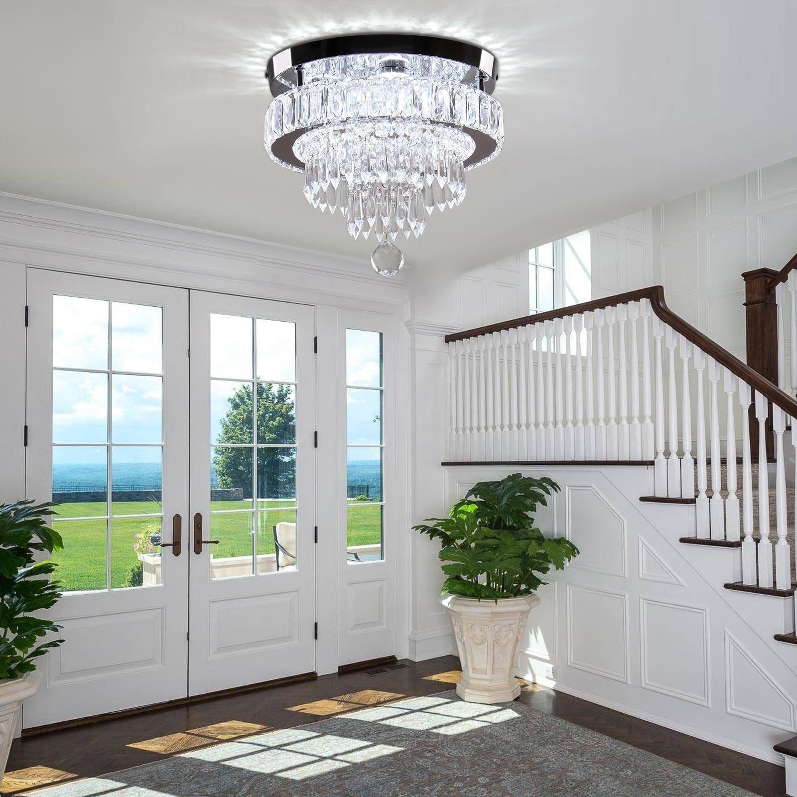 LEONTYNE 11.8 inch Modern Crystal Chandeliers Dimmable LED Ceiling