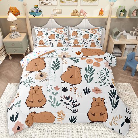 thumbnail video image 2 of Homewish Cartoon Sloth Bedding Comforter Set,Rustic Flower Leaf Twin Comforter Sets,White Brown Bedding Set For Boys Kids,Super Cozy Room Decor Reversible,2-Piece, 2 of 9