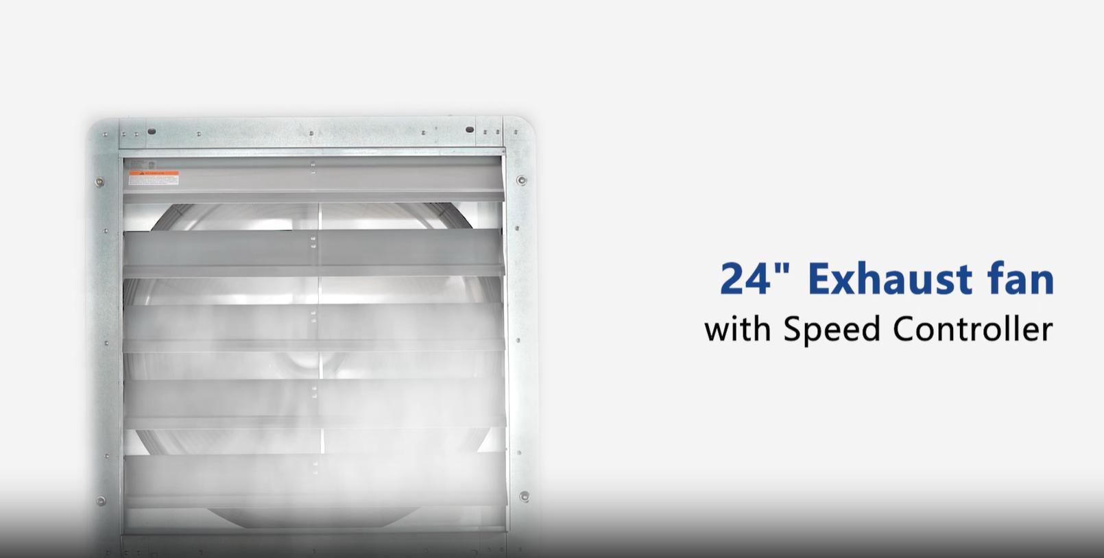 thumbnail video image 2 of Ken Brown 24 "Exhaust Shutter fan, 4200 CFM, Attic Fan Thermostat, Moisture-Proof, Heat-Resistant, Wall-Wounted Garage, Greenhouse, Store, 2 of 10