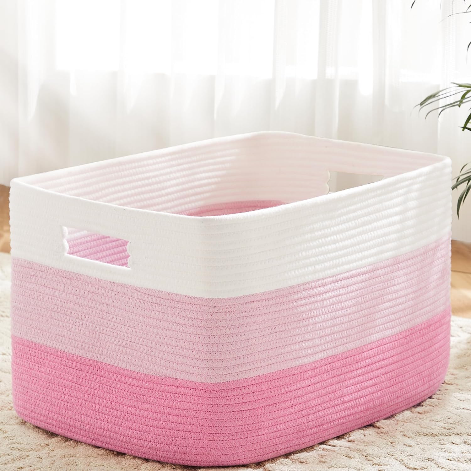 thumbnail video image 2 of Blanket Basket,Rectangle Woven Baskets for Storage,100L Laundry Basket for Decorative Nursery Blanket,Toys,Dirty Clothes and Magazine in Shelves,Baby Room,and Living Room, 2 of 15
