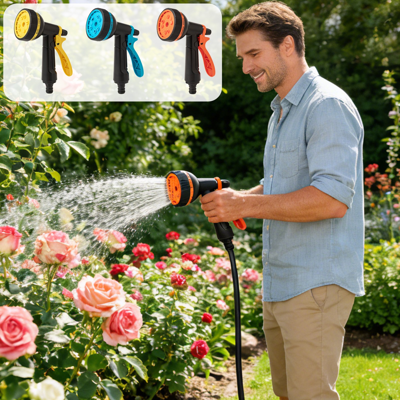 thumbnail video image 2 of Multifunctional Garden Hose Nozzle Gun, Thumb Control on off Valve Hose Sprayer Nozzle, Car Wash High-Pressure Sprayer, For Watering Plants, Lawn & Garden, Washing Cars, Cleaning, 2 of 7