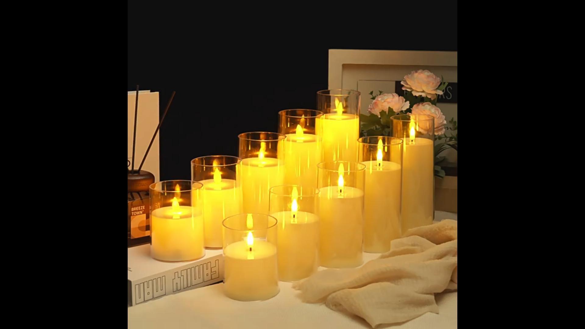 thumbnail video image 2 of Glass Battery Operated LED Flameless Candles with Remote and Timer, Real Wax Candles Warm Color Flickering Light for Festival Wedding Home Party Decor(Pack of 3)-Clear, 2 of 10