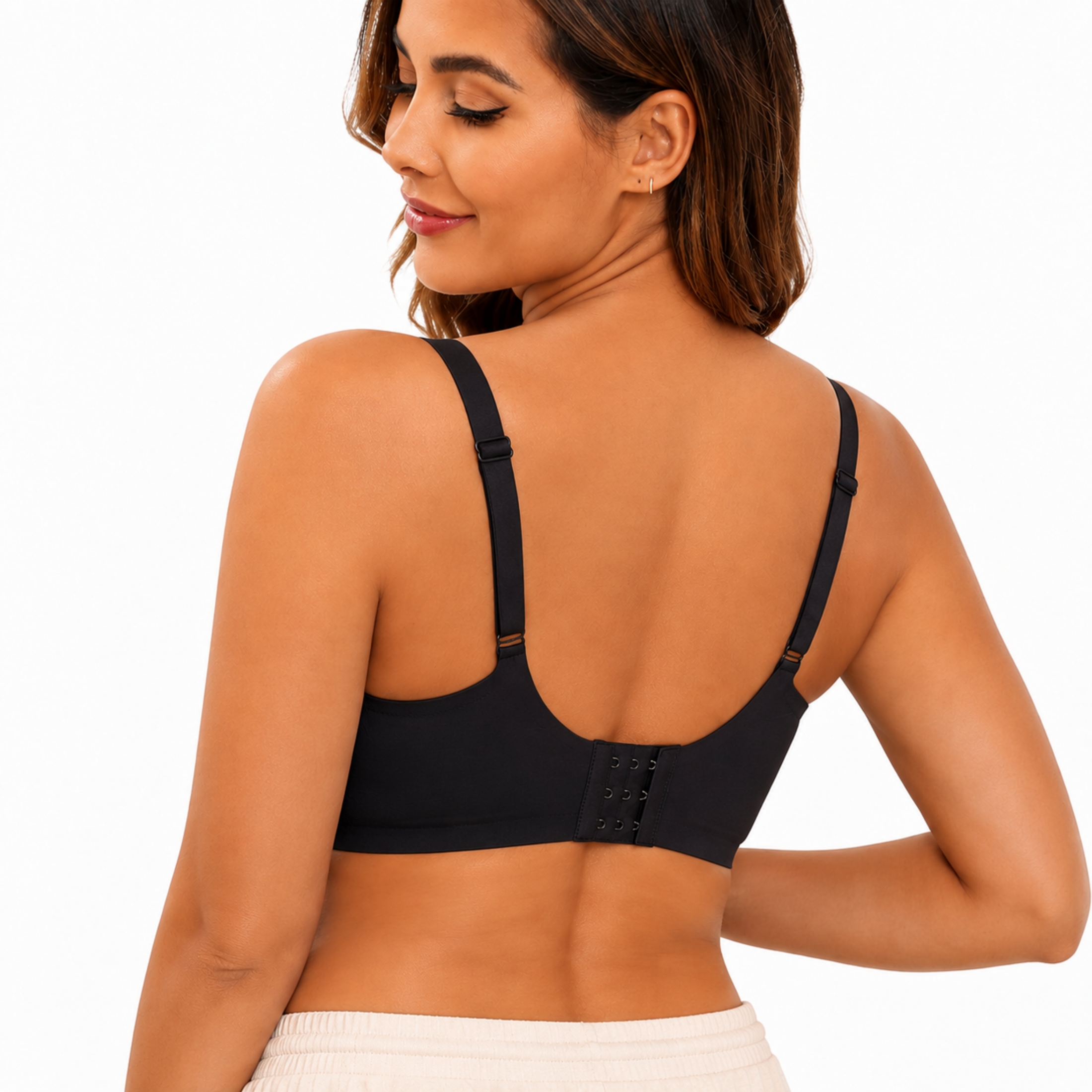 thumbnail video image 2 of CucumberDay Wireless Bras for Women Plus Size Full Coverage T-Shirt Bra with Soft Support Wide Side Wings, U-Back Comfort Seamless Bra, Black, M, 2 of 10