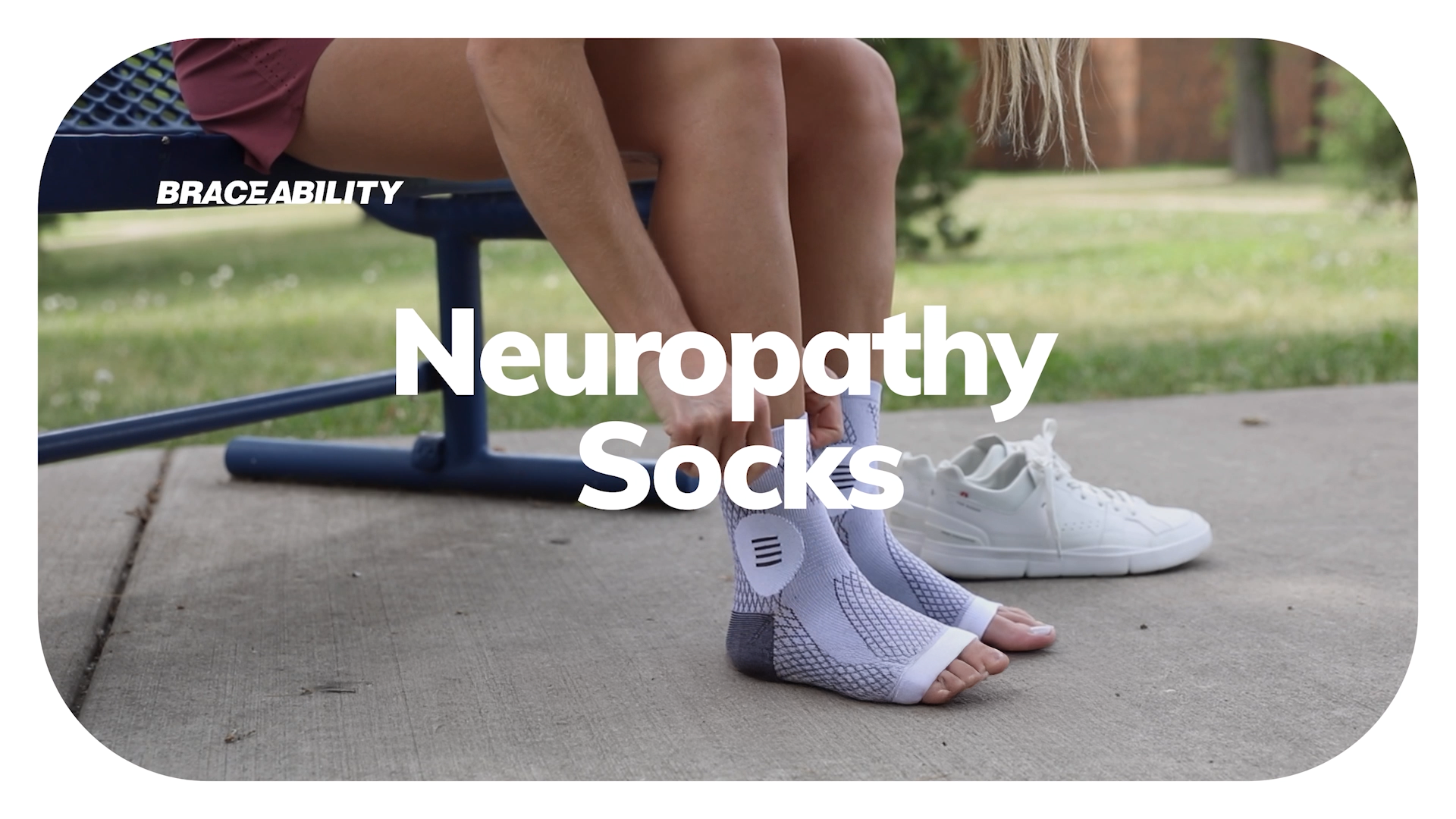 thumbnail video image 2 of BraceAbility Neuropathy Compression Socks 20-30 mmHg Open Toe Circulation Support S, Gray, 1 Pair, 2 of 11