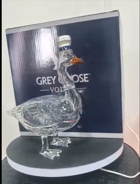 thumbnail video image 2 of 3D Sculpted Grey Goose Glass Bottle, 350Ml Unique Glass Vod.ka Bottle Gift for Lovers Pet for Home Bar Display, Father's Day Gift With Box, 2 of 10