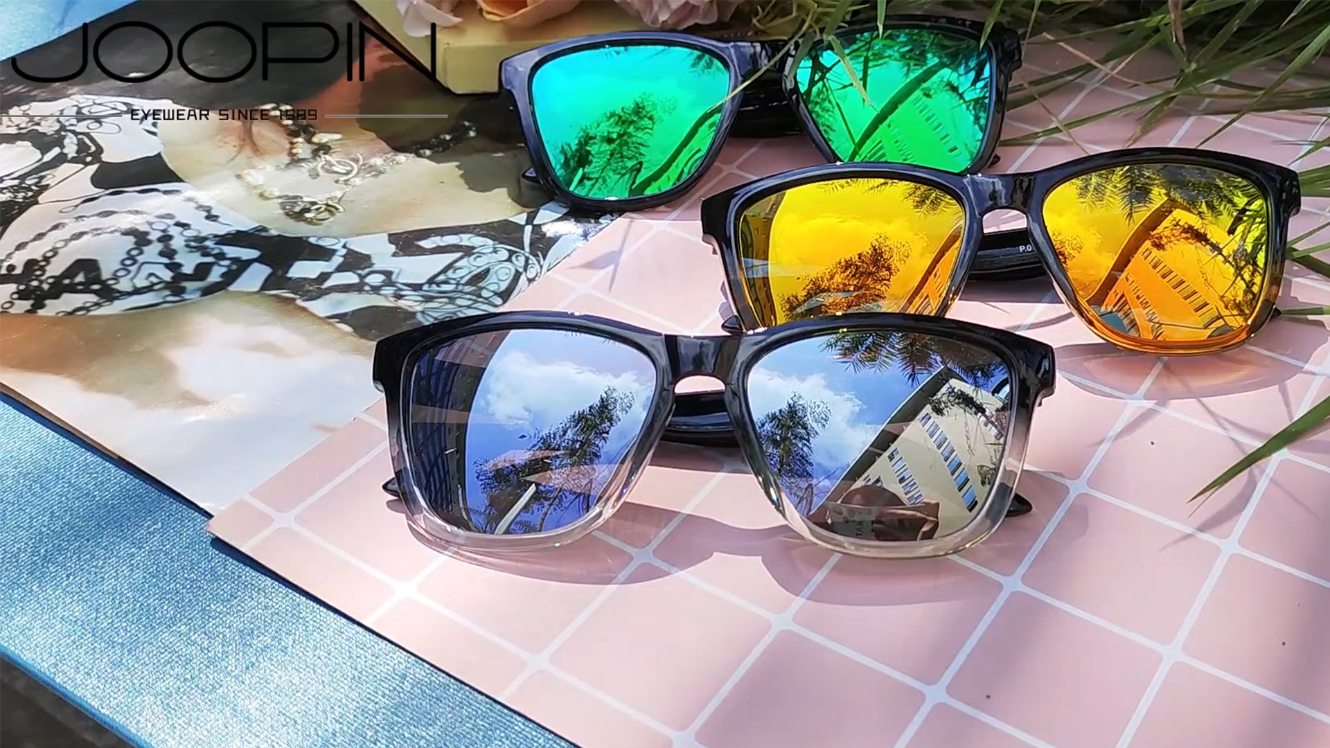 thumbnail video image 2 of Joopin Polarized Sunglasses For Man & Women 100% UV Blocking Vintage Retro Rectangle Mirrored Lens Sunglasses For Driving (Gradient Black/Green), 2 of 9