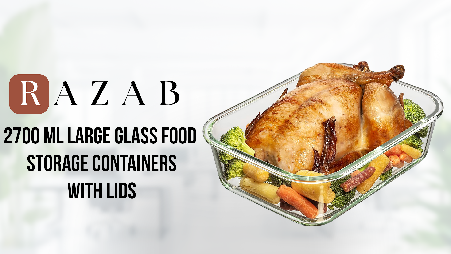 thumbnail video image 2 of Razab 2700ml / 91Oz / 11.5 Cups Large Glass Food Storage Containers with Lids - Glass Meal Prep Containers for Roasting & Storing Leftover, Glass Lunch Container, Microwave & Oven Safe, 2 of 8