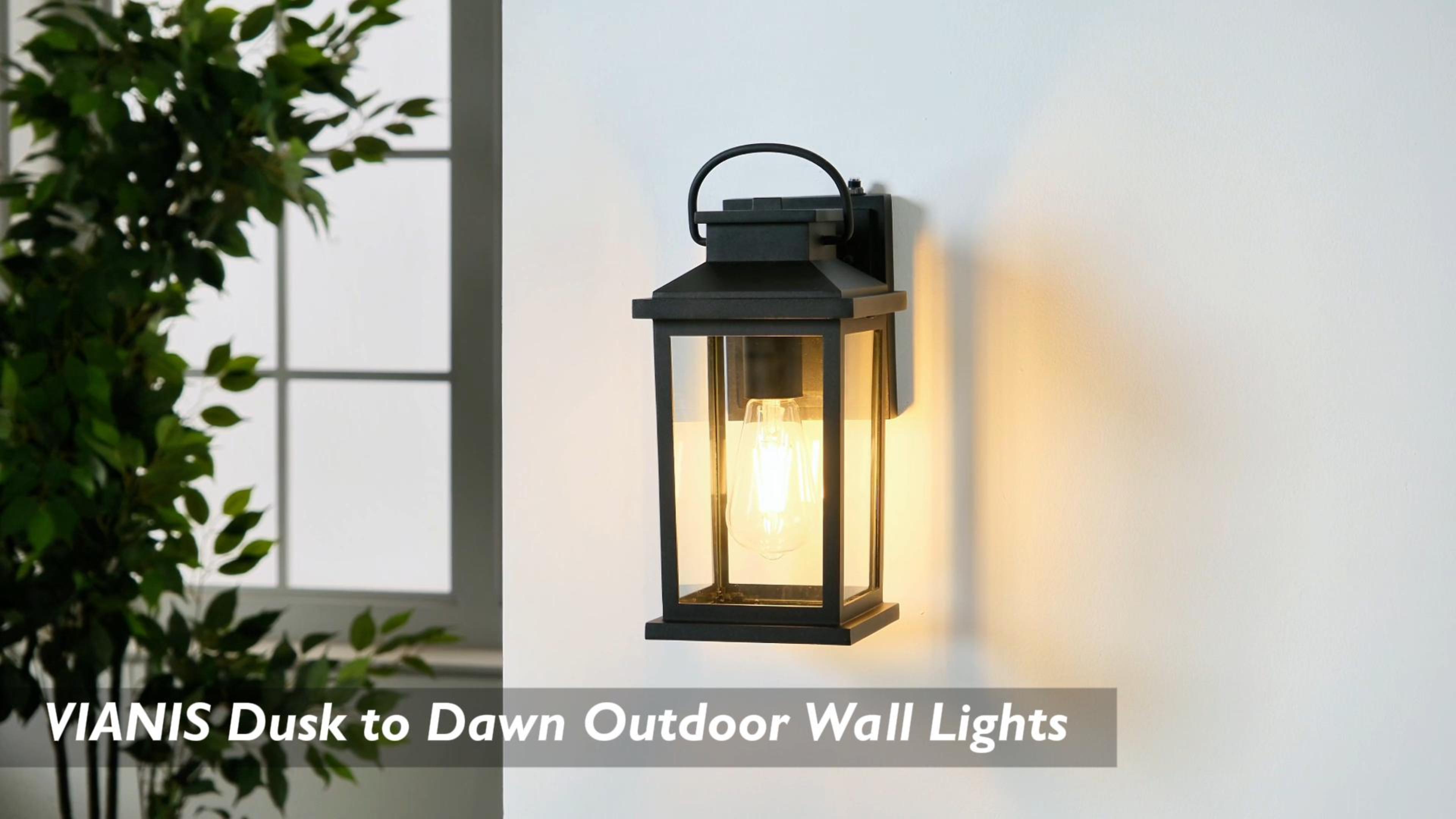 thumbnail video image 2 of VIANIS White Exterior Garage Lighting Fixtures Wall Mount, 2 Pack Dusk to Dawn Sensor Outdoor Wall Lights for Porch, Modern Outside Lights for House, Outdoor Wall Sconces Lantern for Patio, Coach, 2 of 12