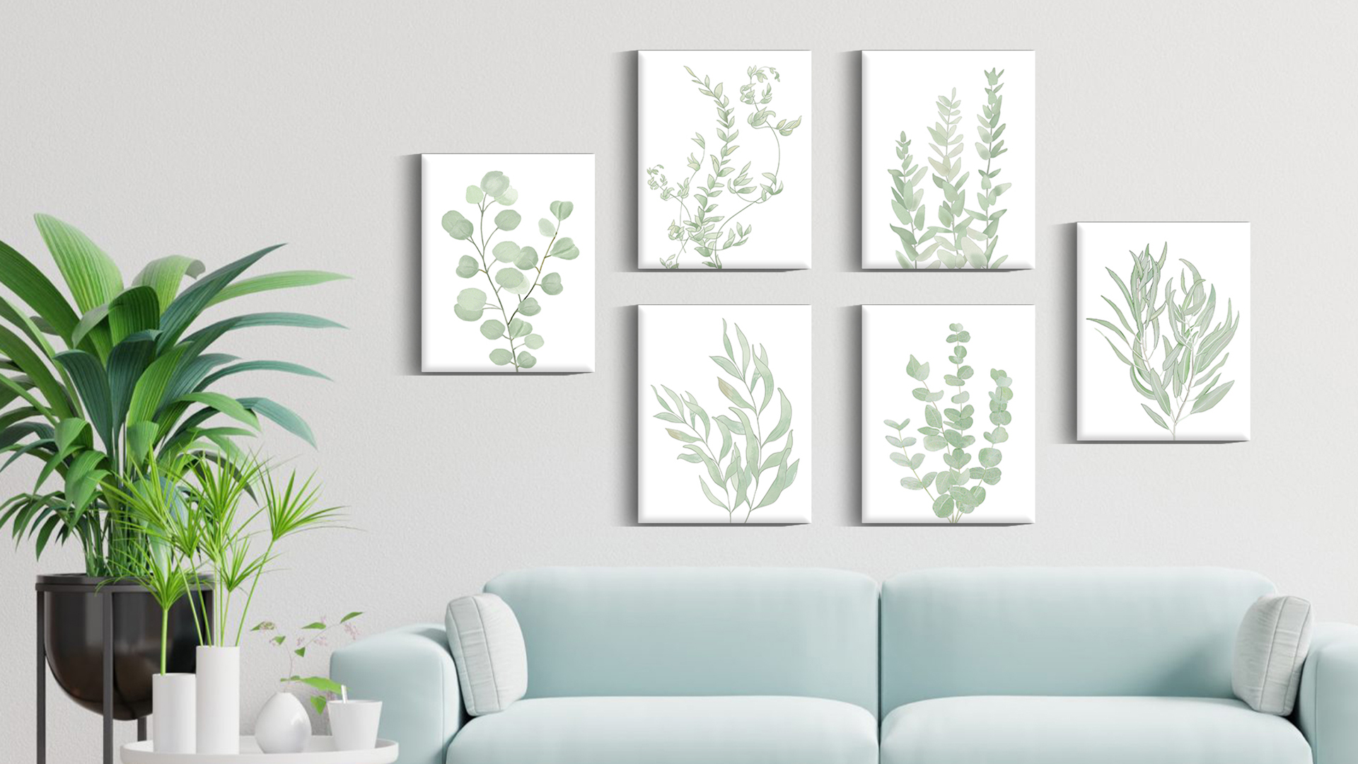 thumbnail video image 2 of Drsoum Botanical Eucalyptus Light Green Boho Plant Canvas Framed Wall Art Decor 8"x 10" Set of 6, 2 of 7
