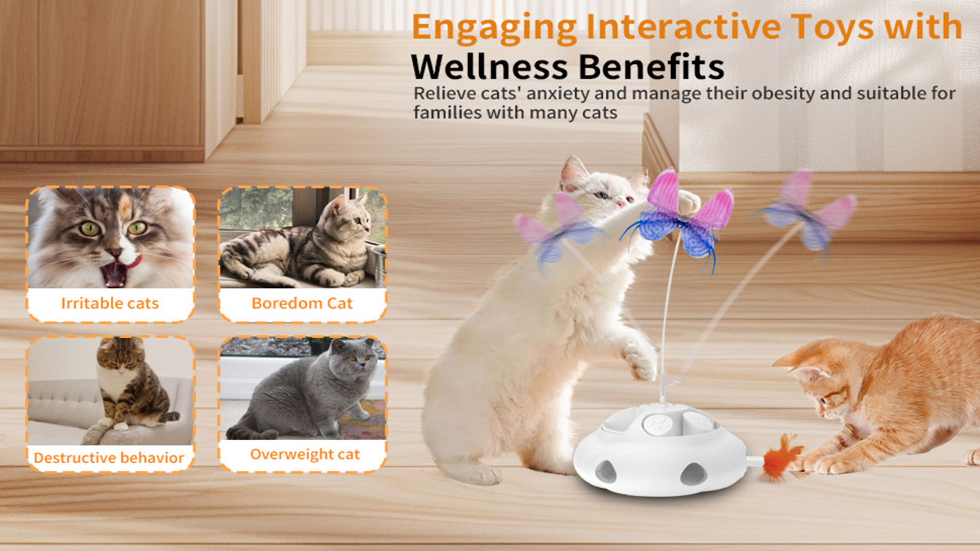 thumbnail video image 2 of Interactive Cat Toy, Indoor kitten Toys, Cat Toys , 1200mAh White Blue, Cat Toys for Indoor Cats, 2 of 10