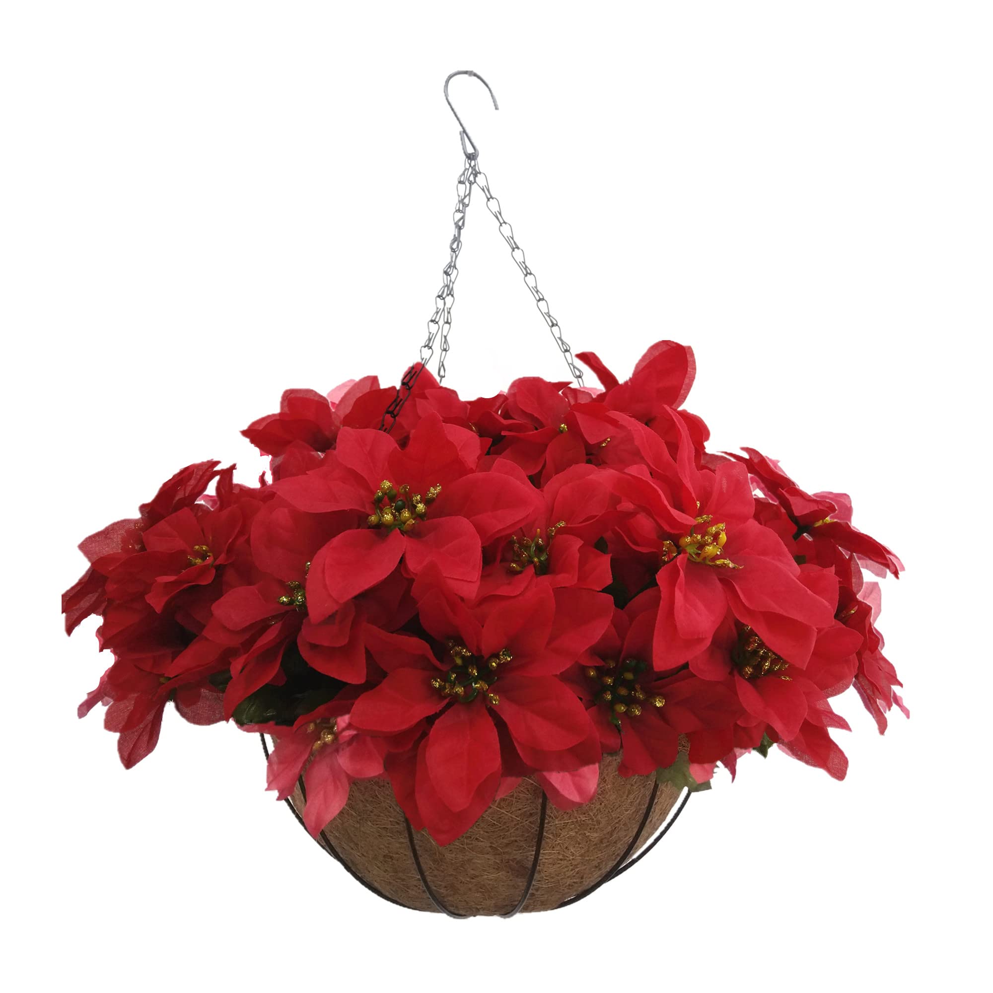 Artificial Poinsettia Christmas Hanging Basket Set Includes 14 Stems of ...