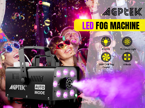thumbnail video image 2 of Fog Machine with 13 Colorful LED Lights and RGB Light Effect, 500 W and 2000CFM Fog with 2 Wired and Wireless Remote Controls, Perfect for Christmas Party Wedding, Halloween,  and Stage Effect, 2 of 11
