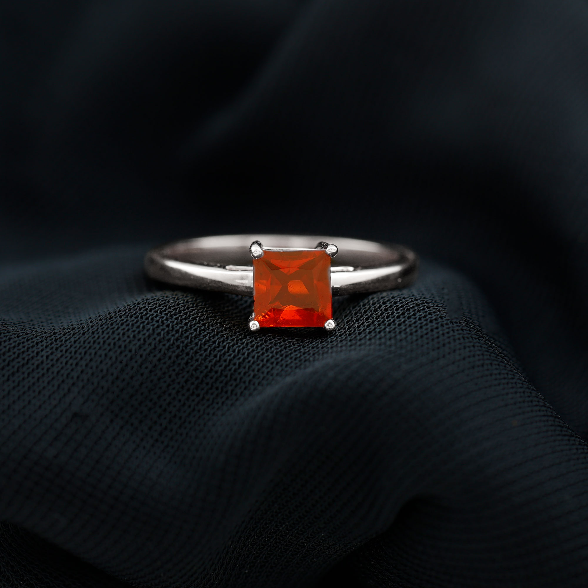thumbnail video image 2 of Rosec Jewels 1 CT Princess Cut Real Fire Opal Solitaire Ring, Orange Fire Opal Gold Ring for Women, Gift for her, 18K Yellow Gold, US 10.00, 2 of 10