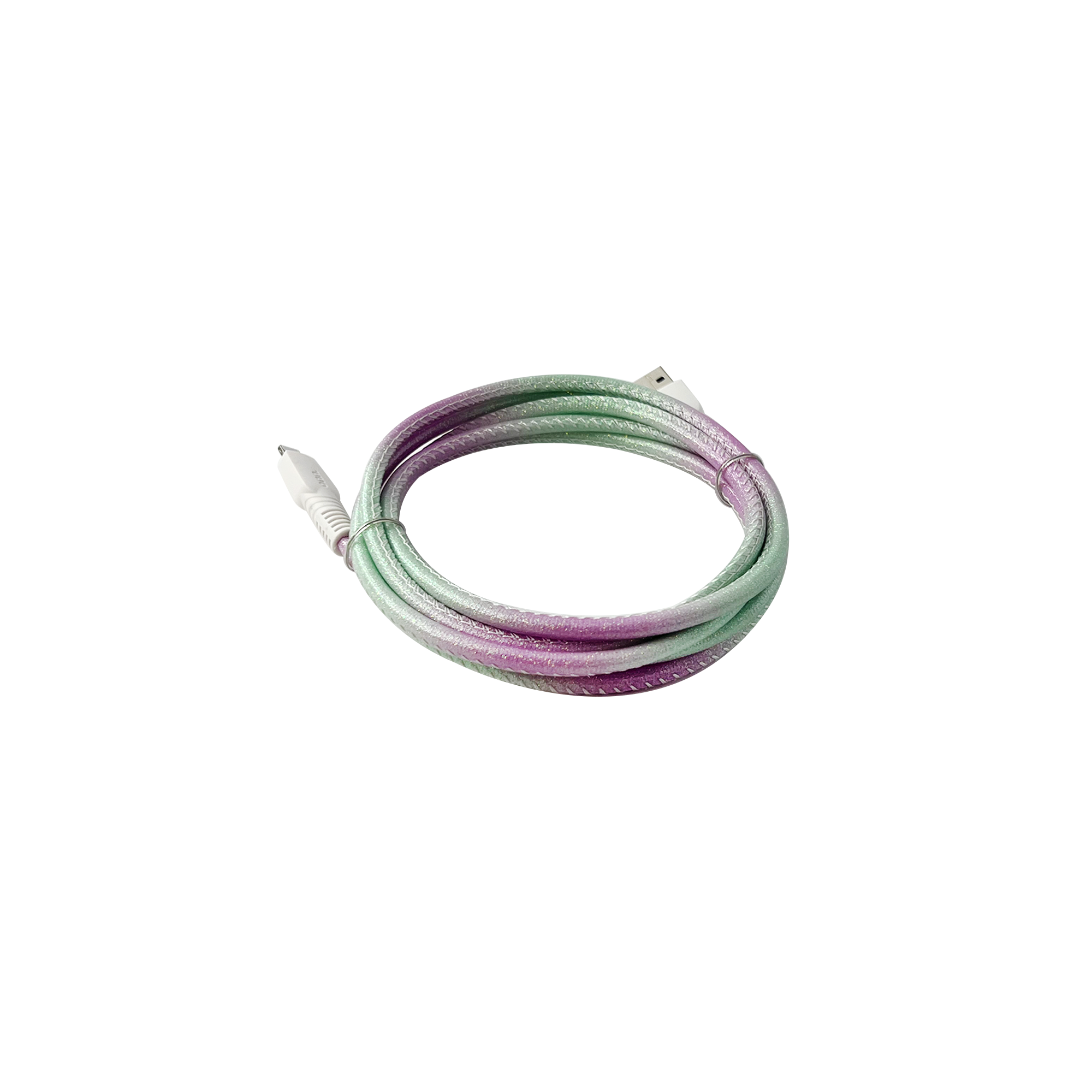 onn. Lightning to USB Glitter Cable, 6' Cord, Purple & Mint