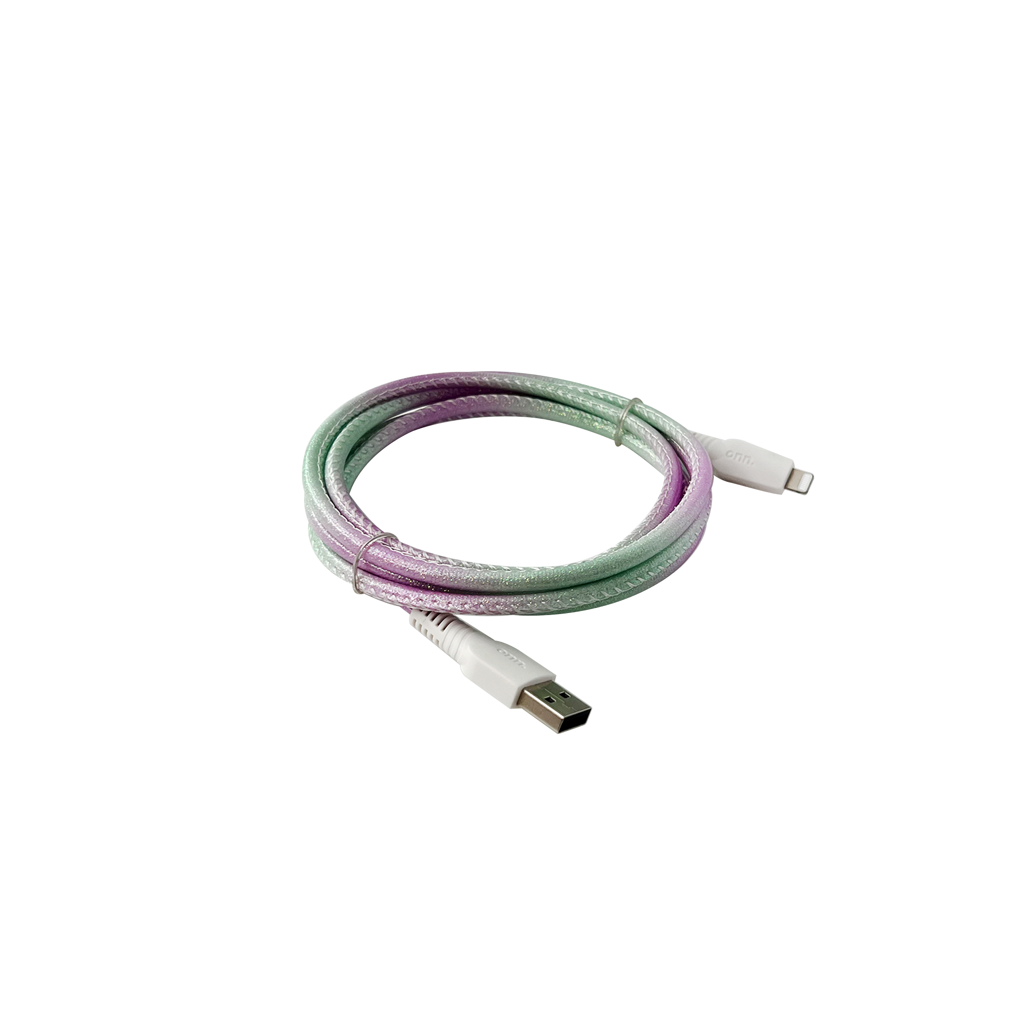 onn. Lightning to USB Glitter Cable, 6' Cord, Purple & Mint 
