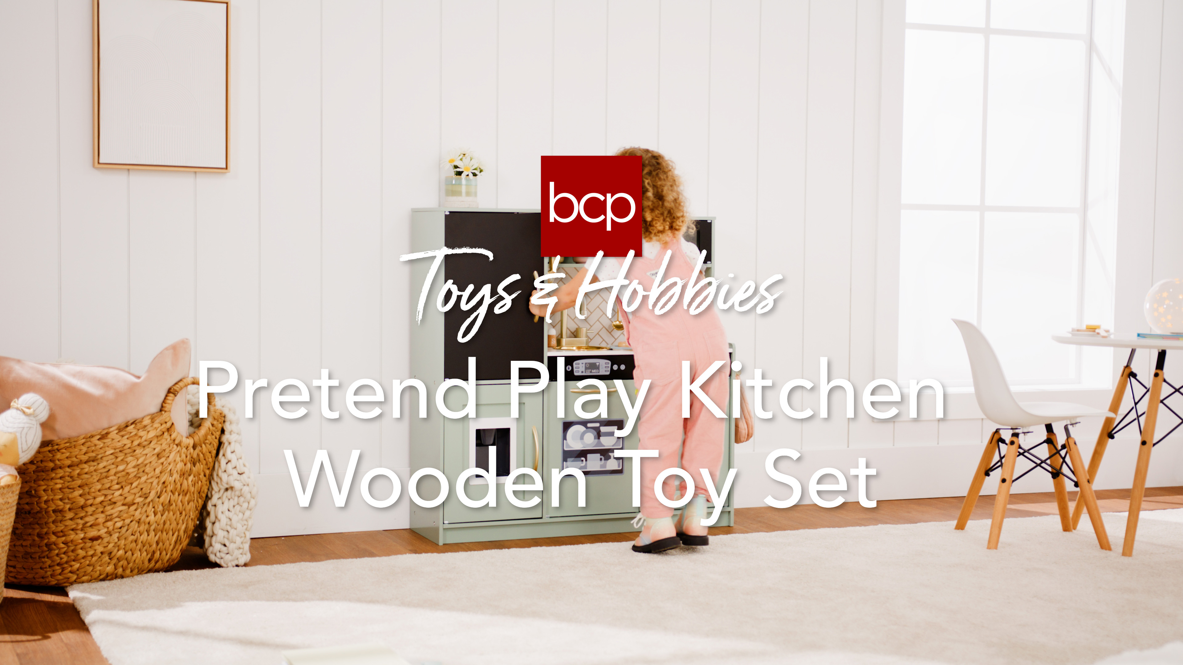 thumbnail video image 2 of Best Choice Products Pretend Play Kitchen Wooden Toy Set for Kids w/ Telephone, Utensils, Oven, Microwave - White, 2 of 8