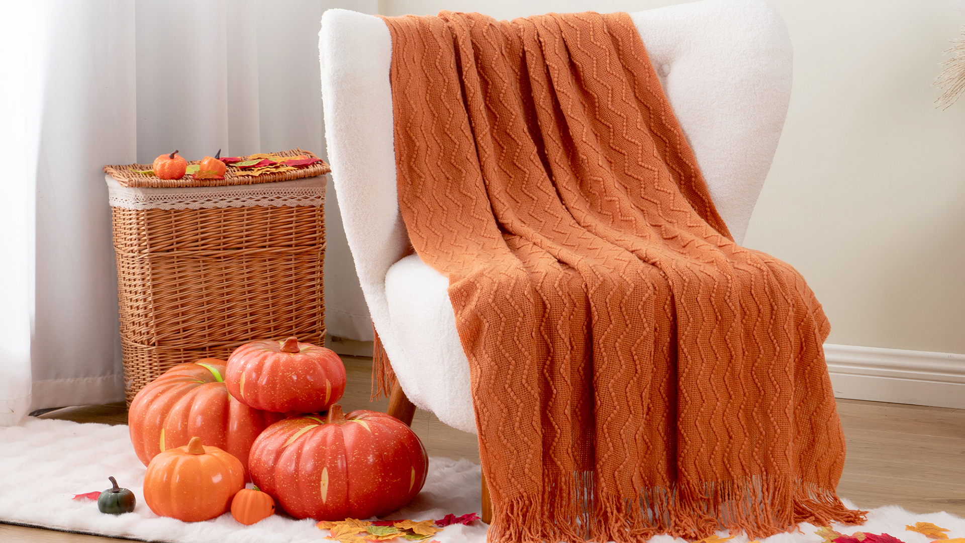 thumbnail video image 2 of Burnt Orange Throw Blanket for Couch Bed,Fall Throws with Tassels,Halloween Blanket,50"x60", 2 of 9