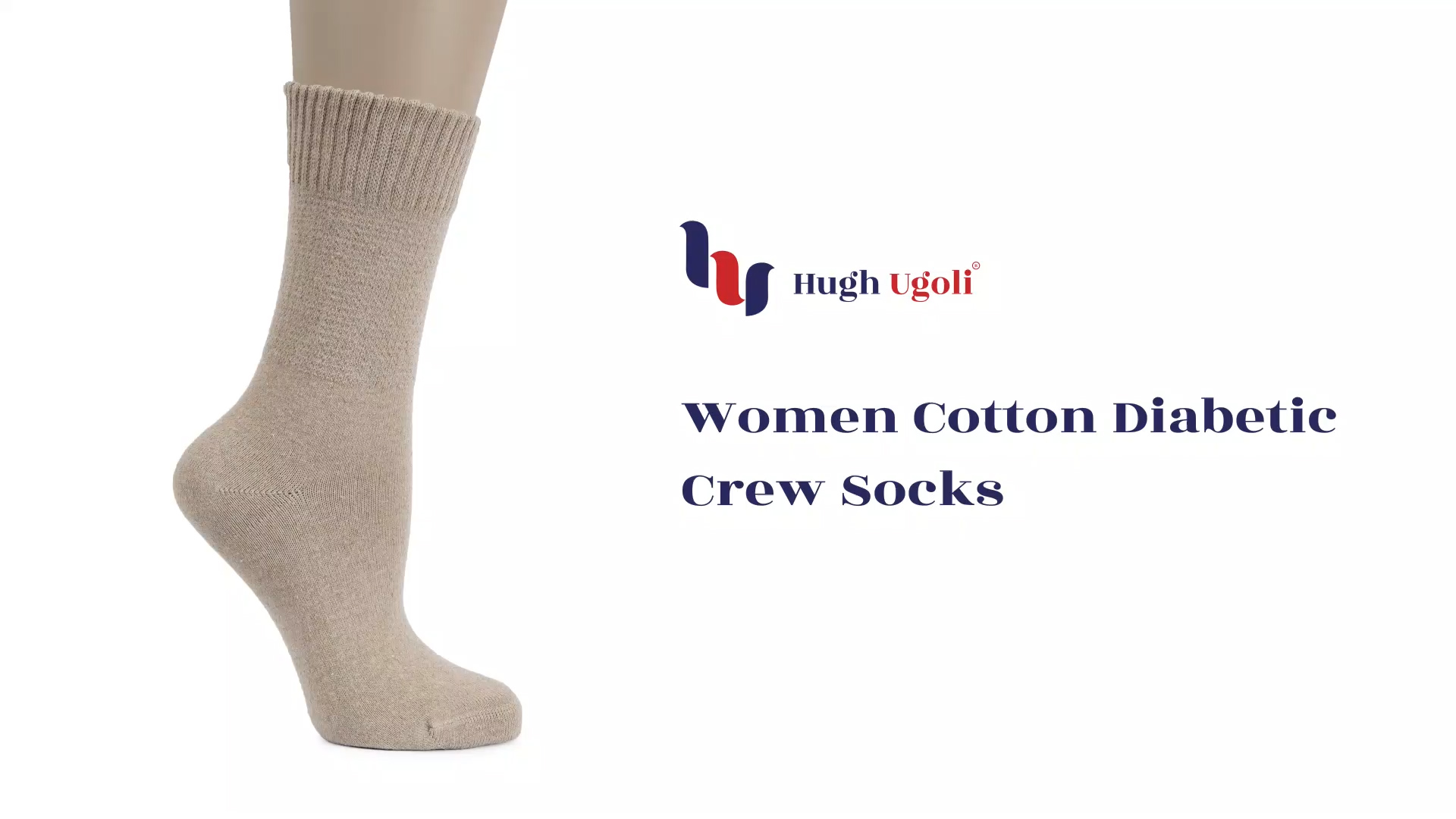 thumbnail video image 2 of HUGH UGOLI Women's Cotton Diabetic Crew Socks, Wide, Thin, Loose Fit and Stretchy, Seamless Toe & Non-Binding Top, 4 Pairs, Black, Shoe Size: 9-12, 2 of 6