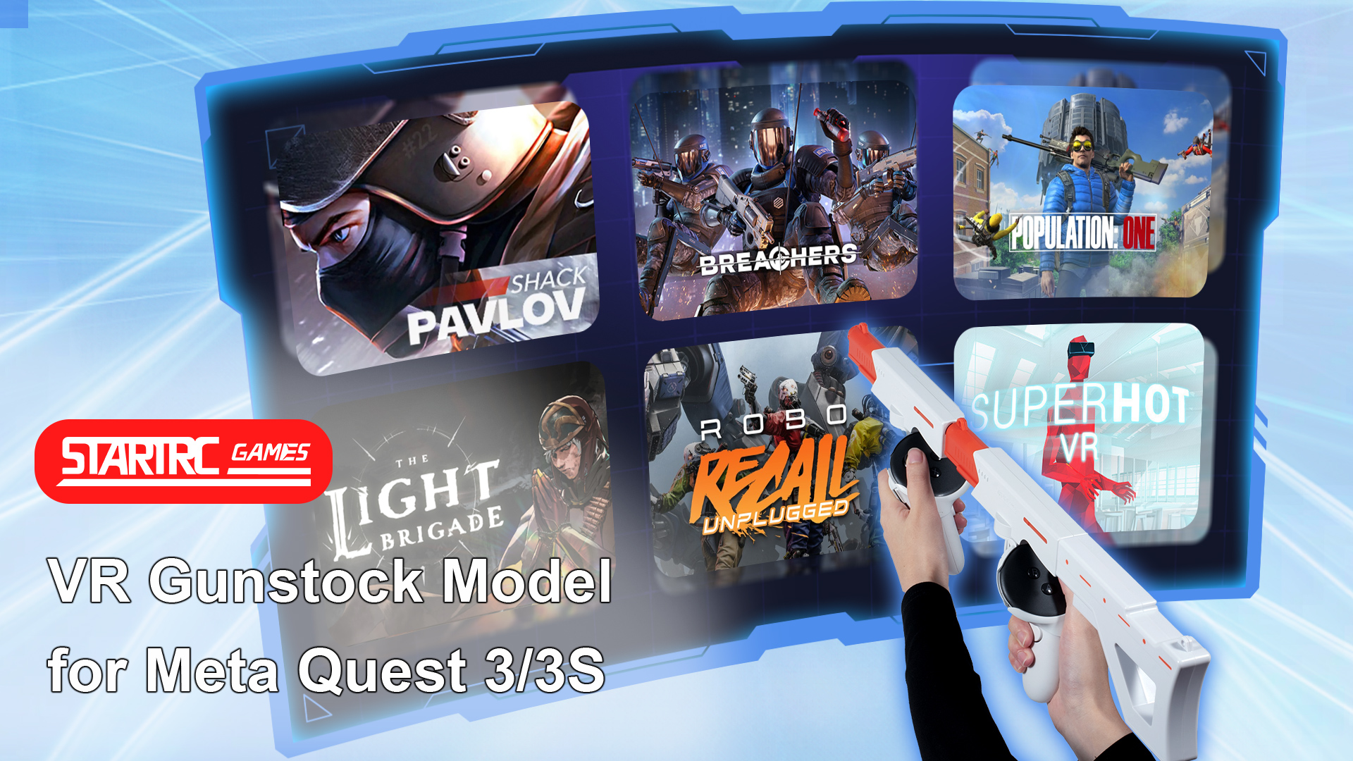 thumbnail video image 2 of VR Gunstock for Meta Quest 3, Quest 3S Rifle-Like or Dual-Pistol Handle VR Gun Stock Quest3 VR Games Accessories Connect to Touch Controller, Real Game Feeling, 2 of 7
