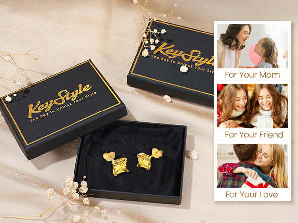 thumbnail video image 2 of KeyStyle Birthstone Stud Earrings for Women, 14K Gold Plated Gemstone Stud Earrings with 925 Sterling Silver Posts & Push Backs, Christmas Anniversary Jewelry Gift for Wife Girlfriend, 2 of 10
