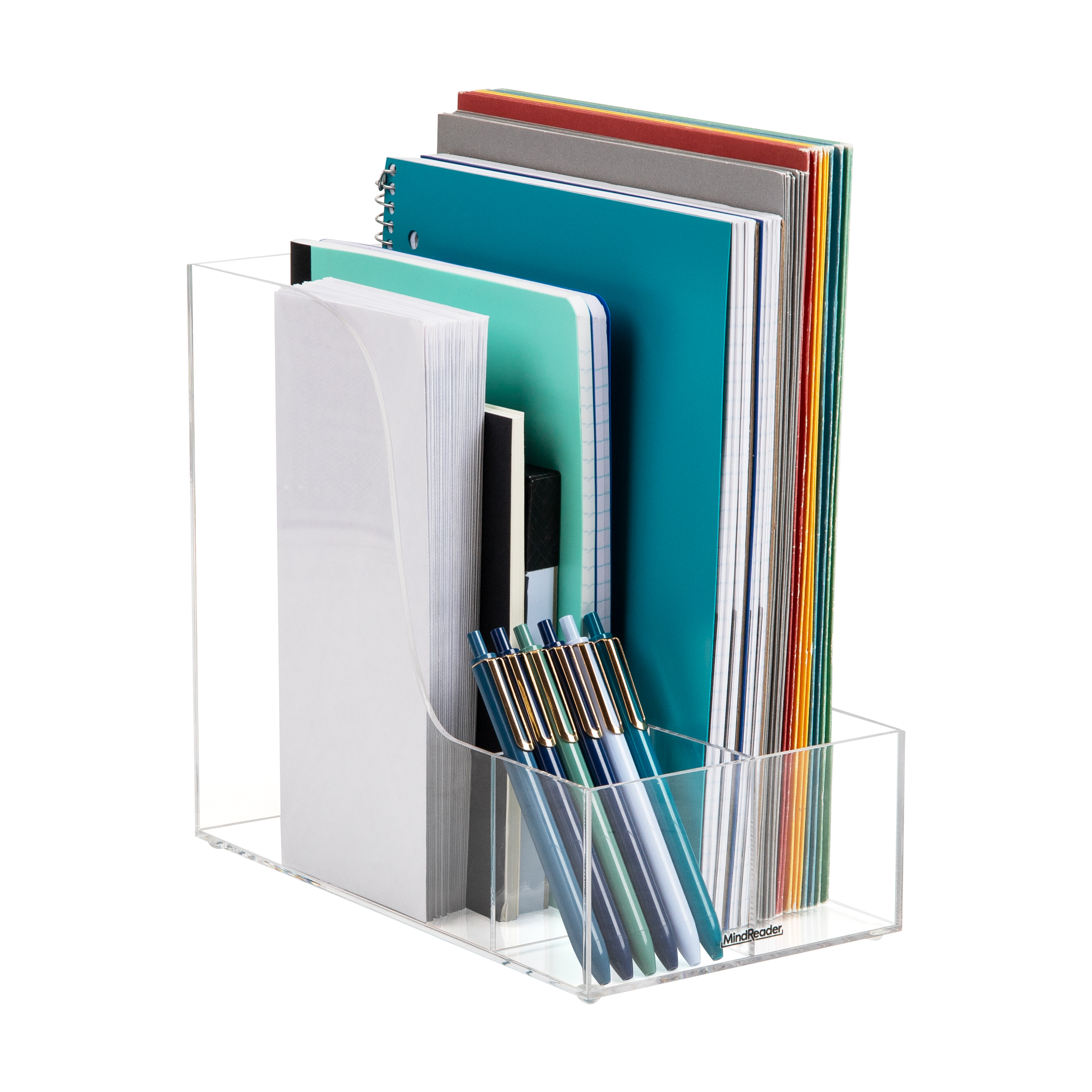 thumbnail video image 2 of Mind Reader Vertical File Storage, Desktop Organizer, Magazine Holder, 6"L x 11"W x 9.75"H, Clear, 2 of 8