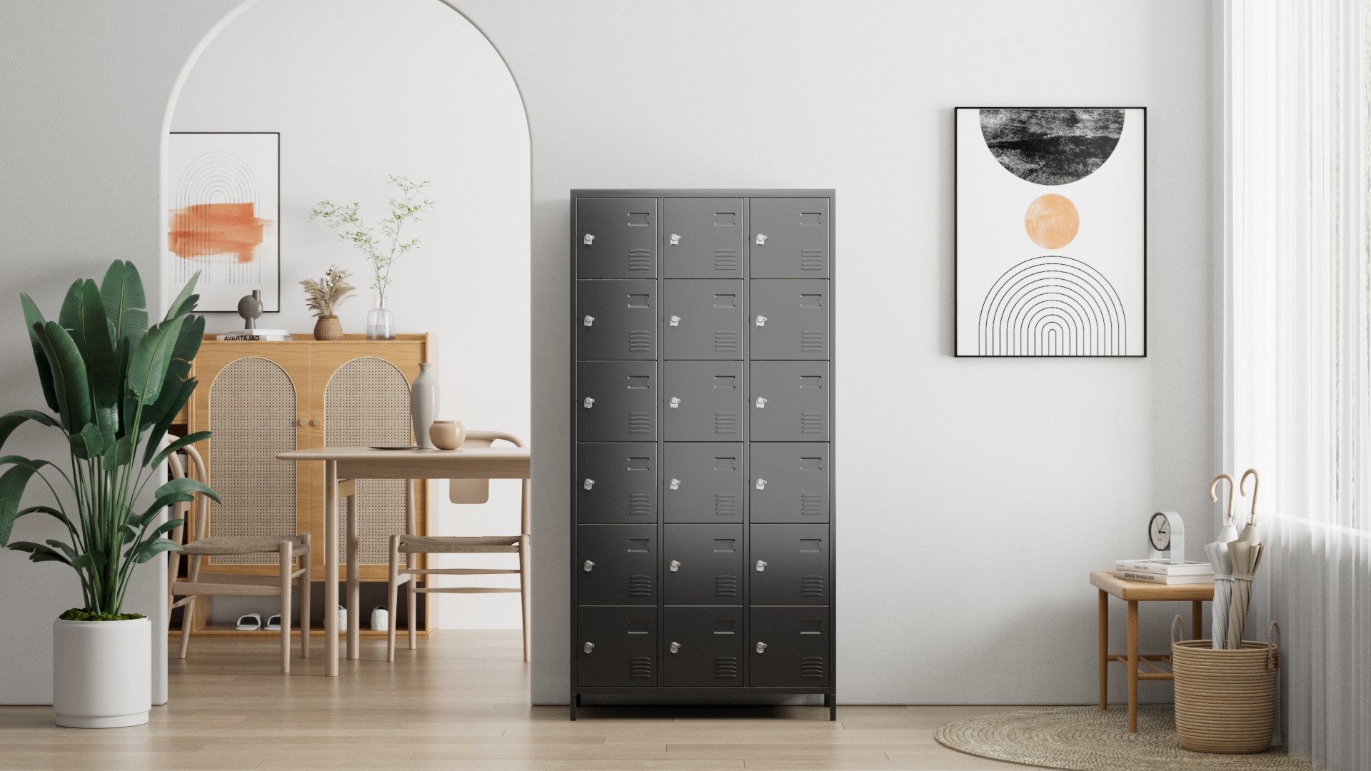 thumbnail video image 2 of Gaeanet Metal Locker for School Office Gym Bedroom, 18 Doors Black Steel Storage Locker Cabinet for Employees, Industrial Storage Locker, Assembly Required (18 Door-Black), 2 of 2