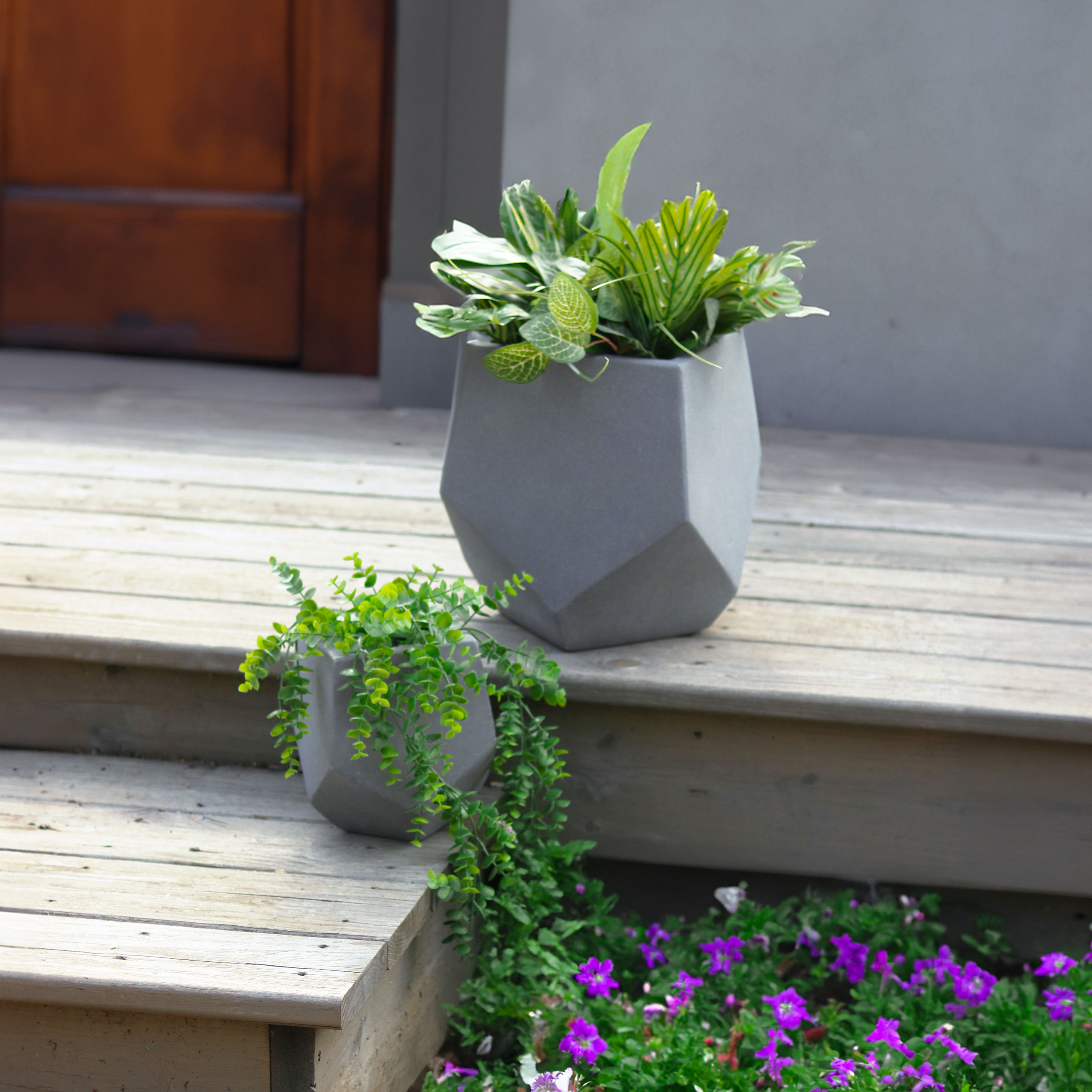 thumbnail video image 2 of Sunnydaze Assorted Moondust Concrete Outdoor Planters 2-Count, 2 of 9