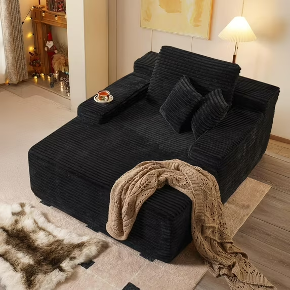 thumbnail video image 2 of JONPONY  68'' Chaise Lounge Chair Indoor, Oversized Upholstered Sofa Bed with Sleeper Couch Reading Chairs Fluffy Plush Corduroy Cloud Sofas Couches Living Room, Black, 2 of 11