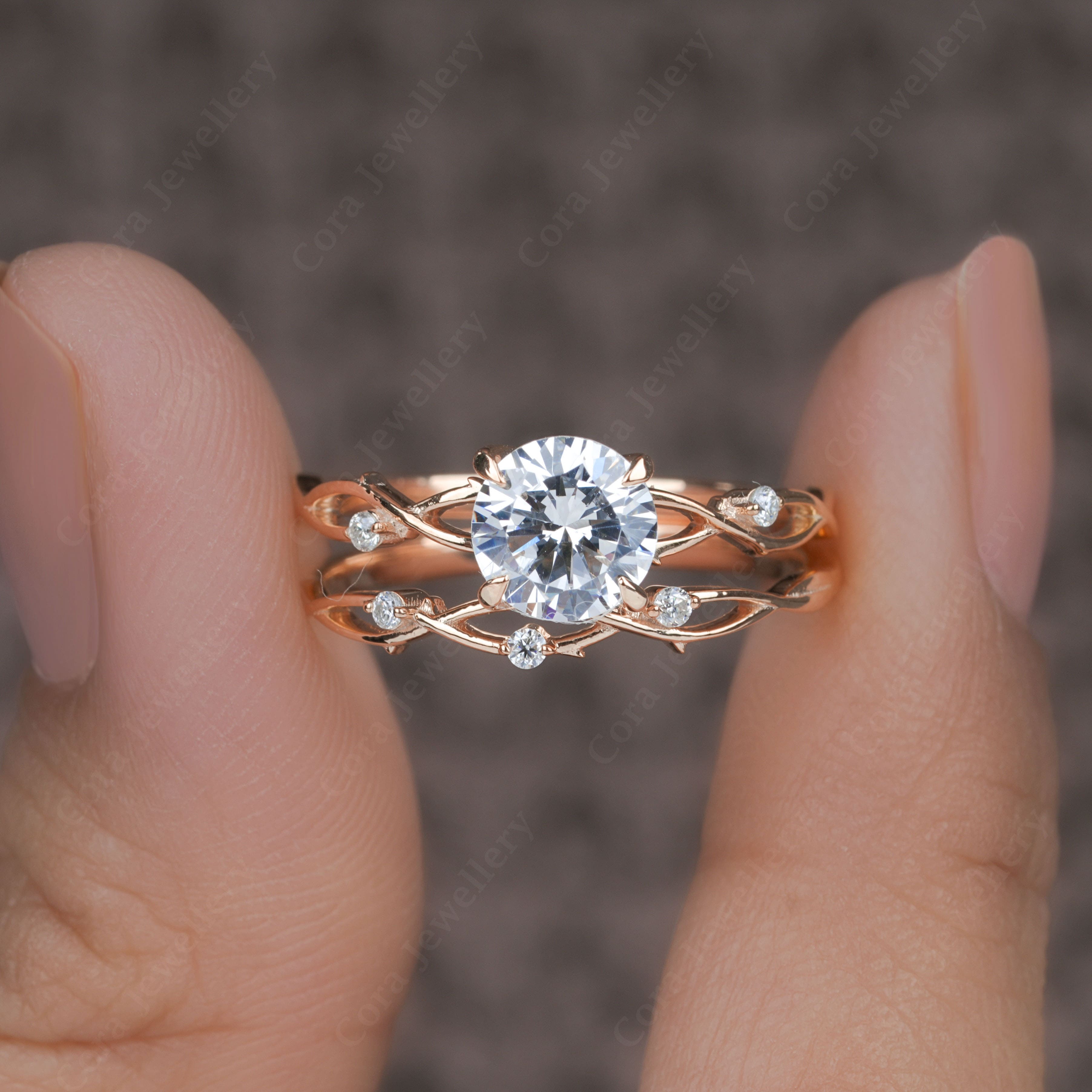 thumbnail video image 2 of Cora Jewellery 1.0CT Nature Inspired Twig Moissanite Engagement Ring Set for Women, 18K White Gold, 4.5 US, 2 of 8