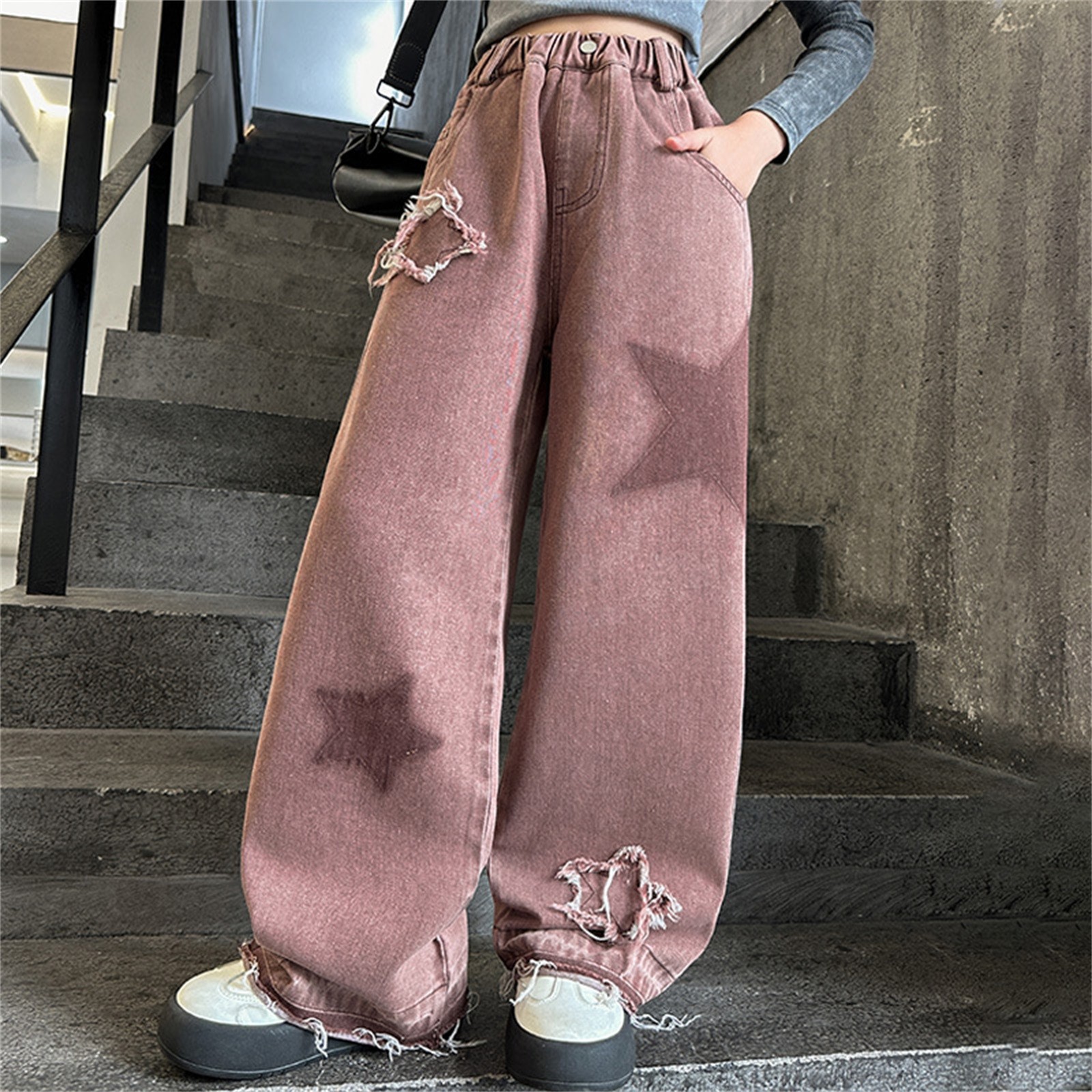 thumbnail video image 2 of JLMSPLWG Ripped Jeans Kids Fold Over Yoga Pants Girls Pants Size 7-8 Exercise Pants Cute Clothes for Girls 10-12 Preppy Plus Size Clothes Tween Girls, Pink 10-11 Years, 2 of 8