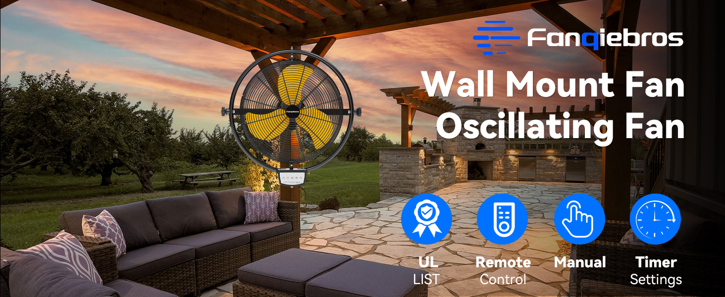 thumbnail video image 2 of 20 IN 5000 CFM Remote Control Wall Mount Fan, 3 Speed Industrial Wall Fan with Timer, Oscillation & Tilting, Air Circulator for Garage, Commercial, Greenhouse, Warehouse & Gazebo Use, UL Listed, 2 of 9