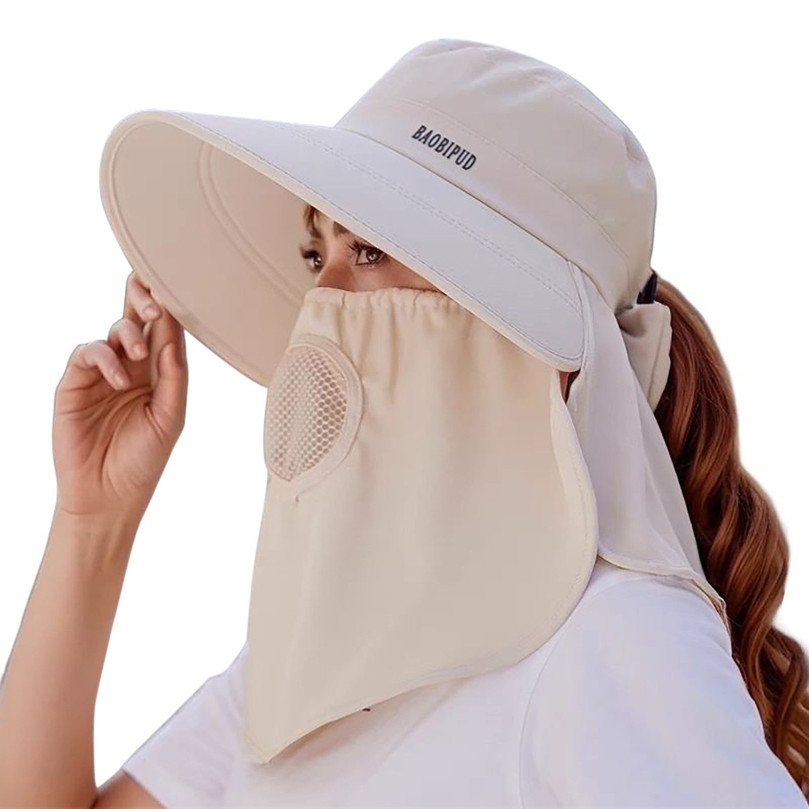 thumbnail video image 2 of FUZHIQ Women's Full Coverage Neck Flap Sun Hat, UV Protection Bucket Hat with Face Cover for Hiking, Fishing, Beach, Outdoor, 2 of 7